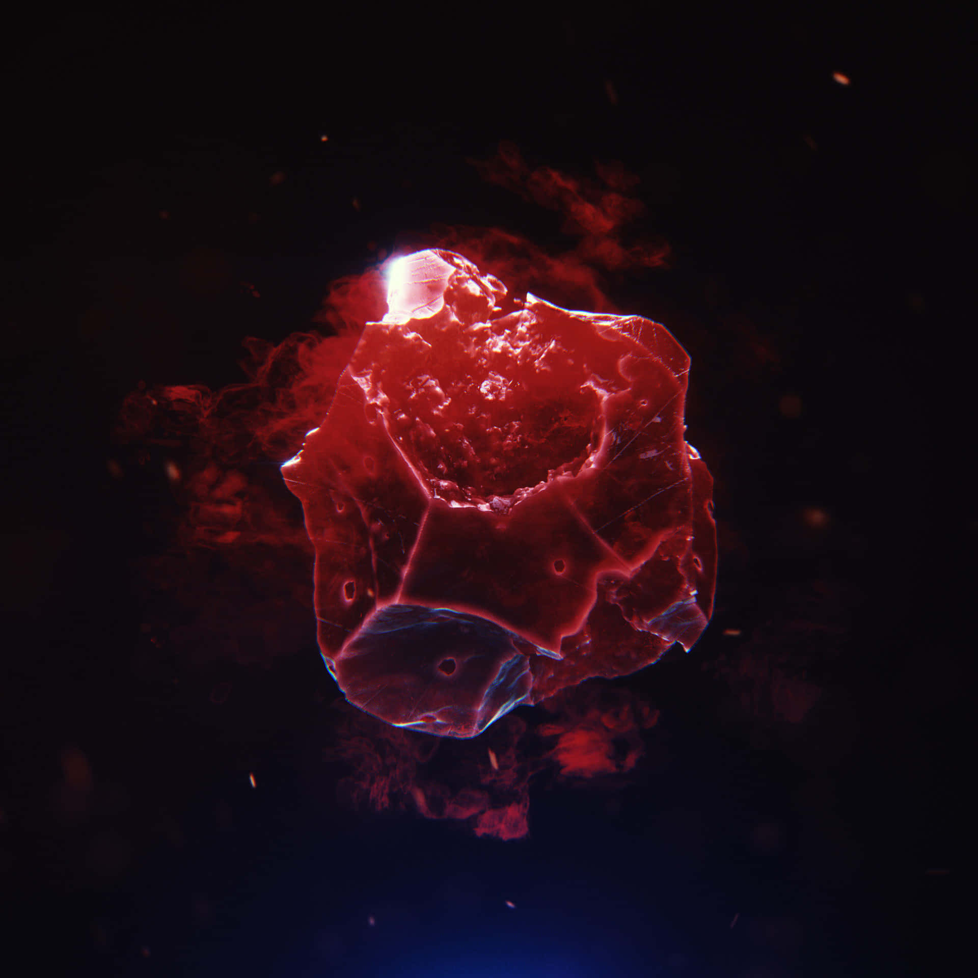 Reality Stone, glowing red crystalline asteroid, deep space, Full HD Desktop Wallpaper