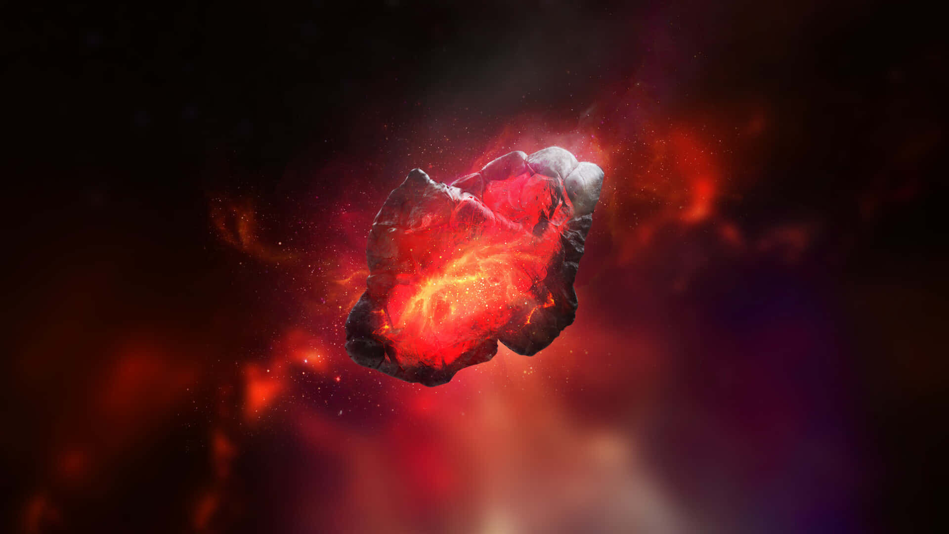 Reality Stone, glowing red cosmic rock, dark nebula, Full HD Desktop Wallpaper