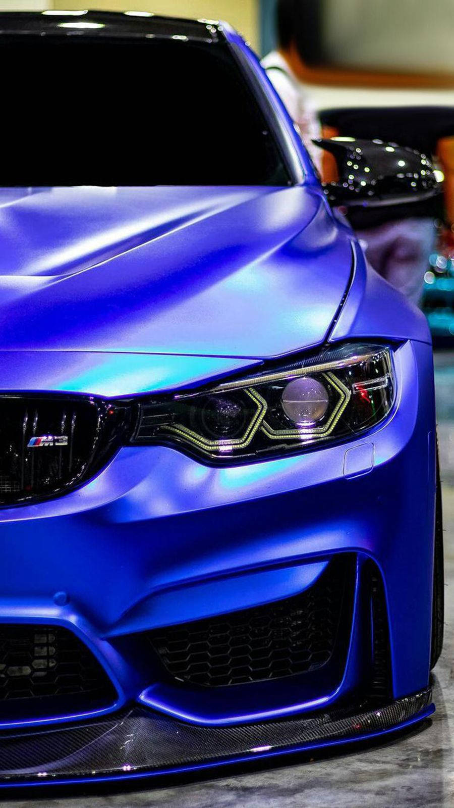 matte blue BMW M3, glowing headlights, carbon fiber accents, HD Phone Wallpaper