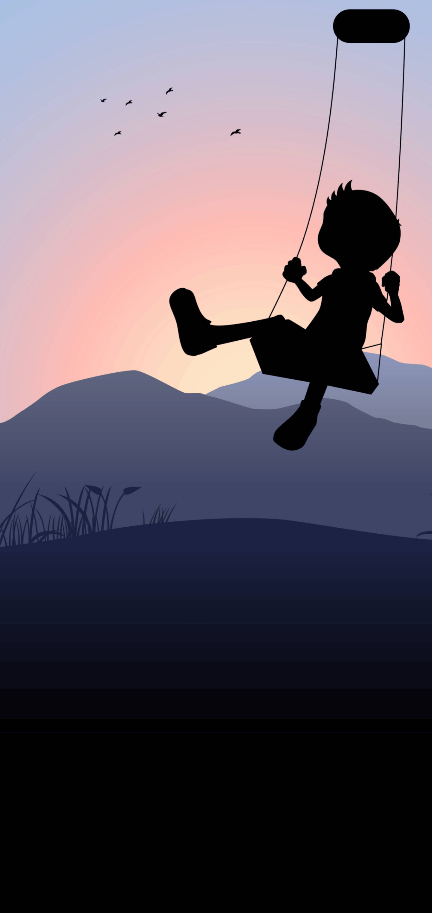 Realme 6 Punch Hole, pink and purple sunset, distant mountains, 2K Phone Wallpaper