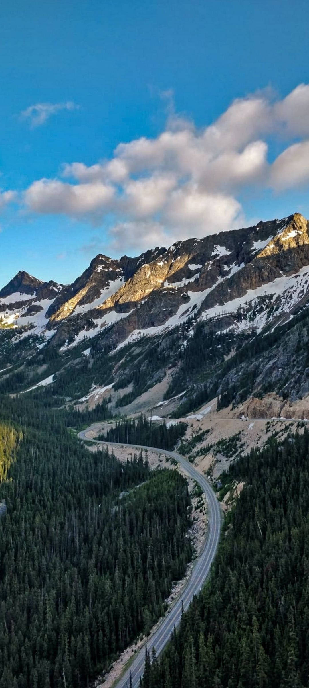 Realme 7 Pro, mountain road, snow-capped mountains, Full HD Phone Wallpaper