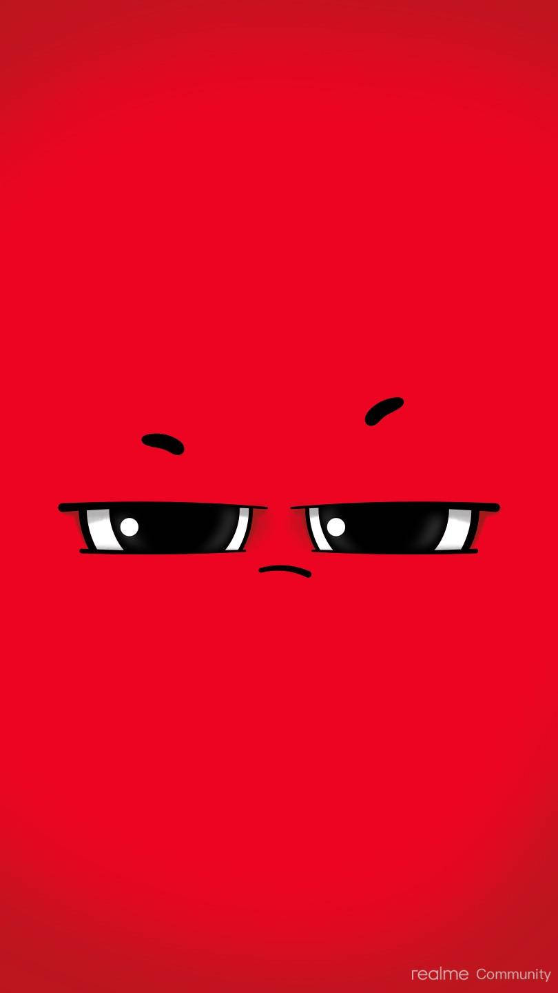 Realme 7, red cartoon face, narrowed eyes, HD Phone Wallpaper