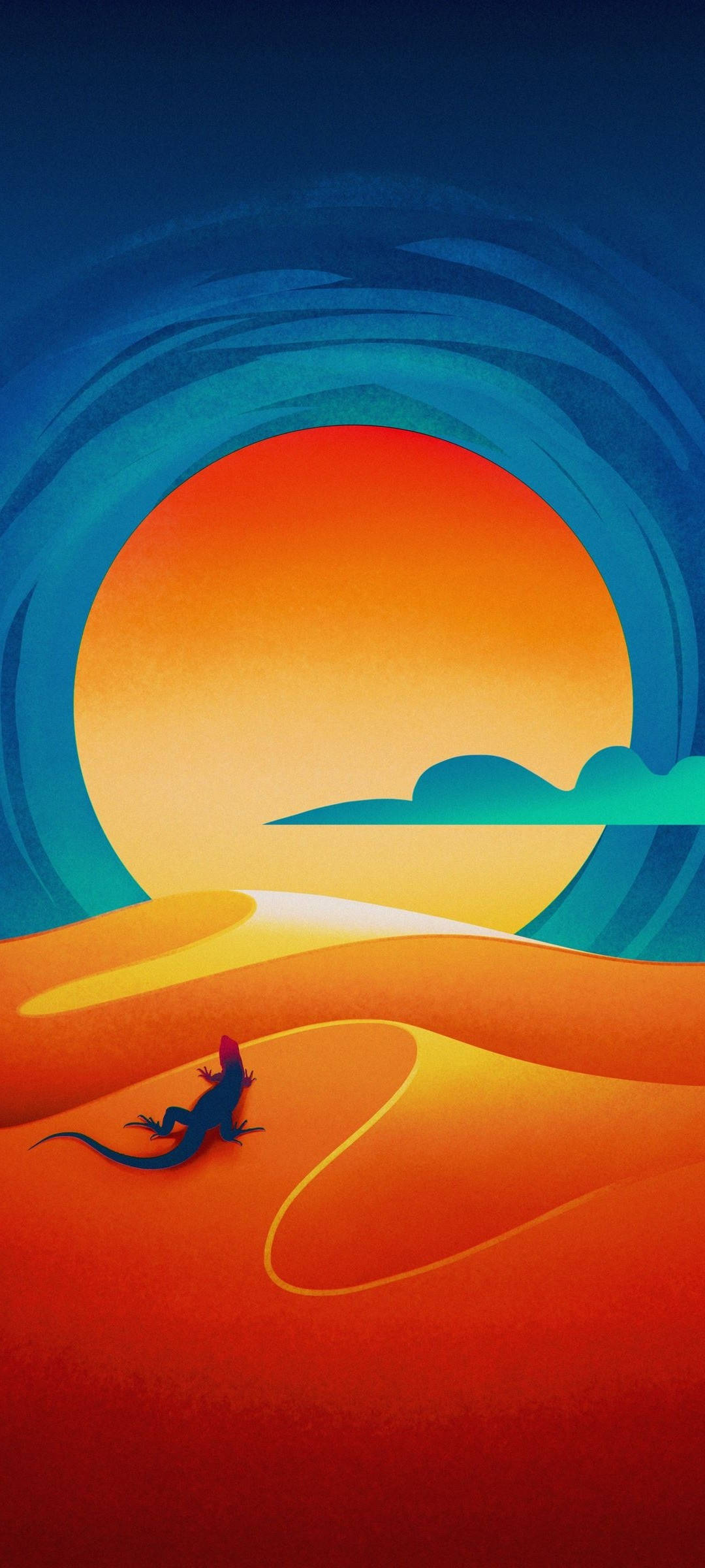 Realme 7, desert sunset, lone lizard silhouette, Full HD Phone Wallpaper
