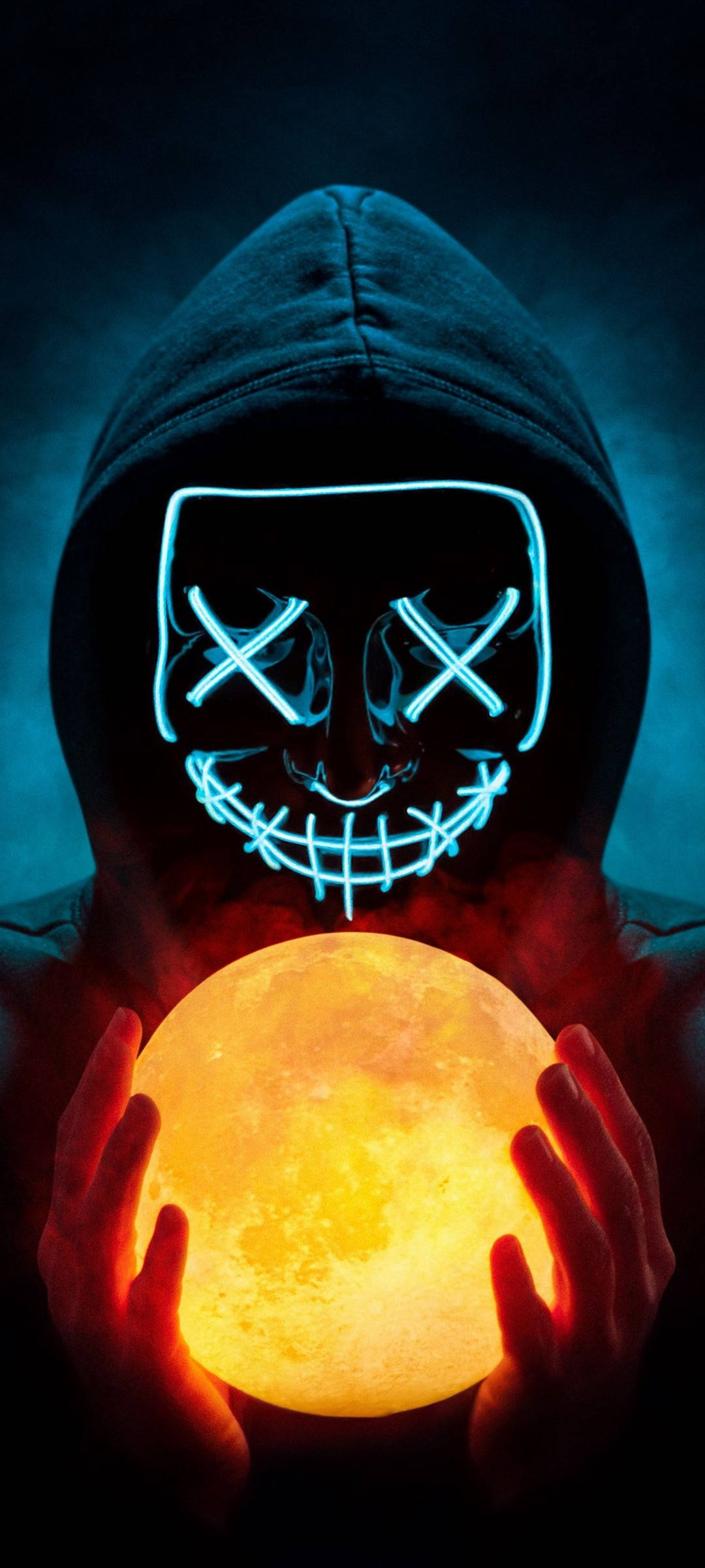 Realme 7, LED mask, glowing blue neon X eyes, Full HD Phone Wallpaper