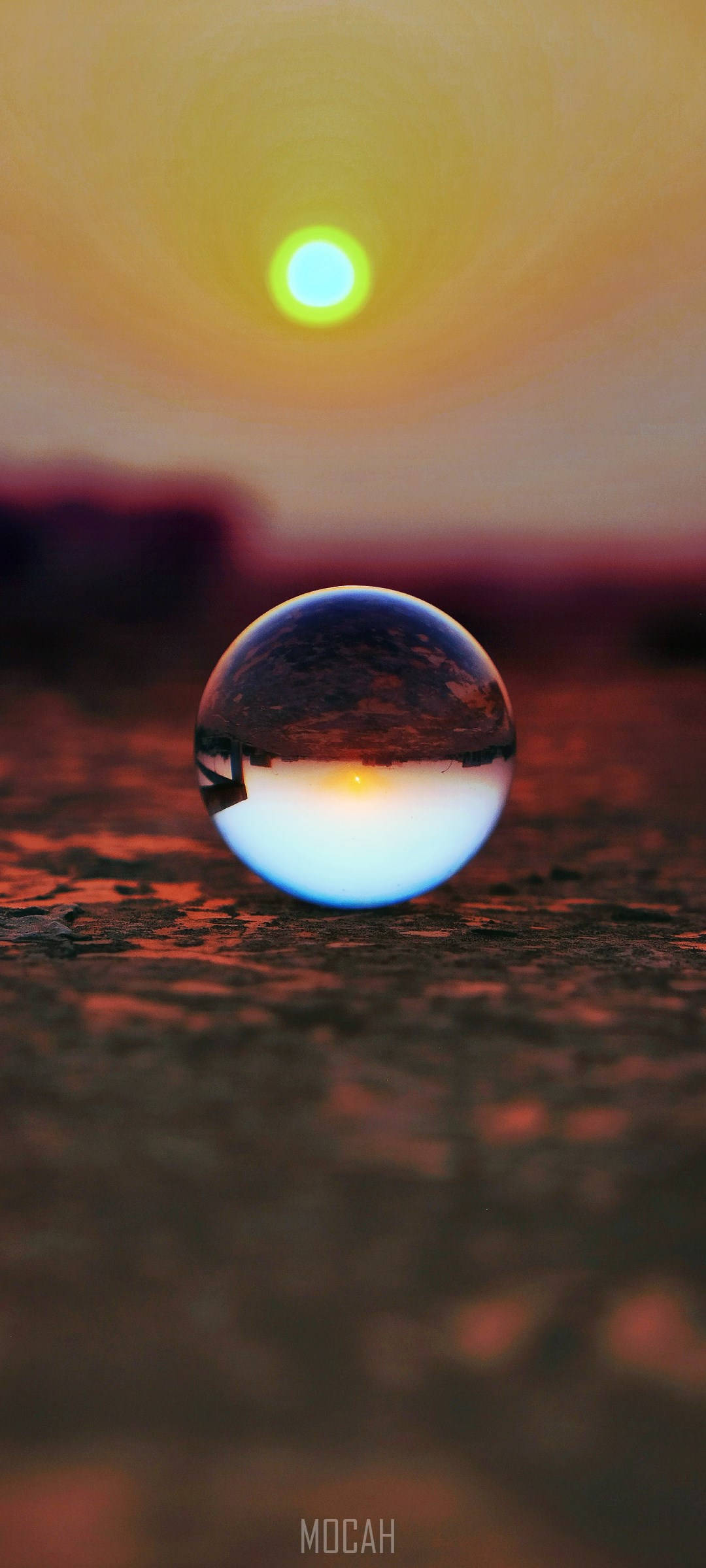 Realme 7, glass sphere, glowing green sun, Full HD Phone Wallpaper