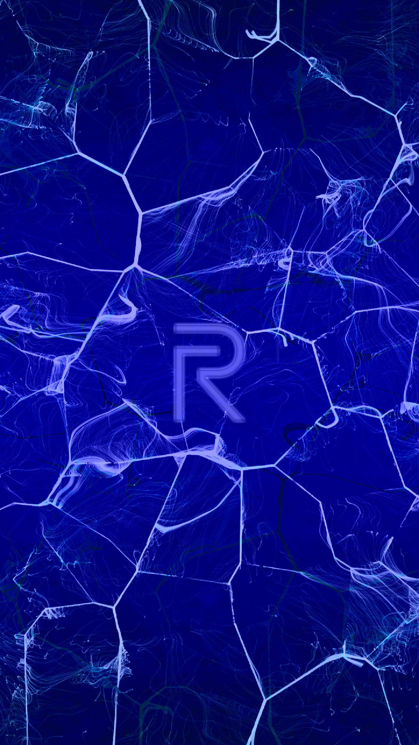 Realme Logo, blue, glowing white fractal lines, 2K Phone Wallpaper