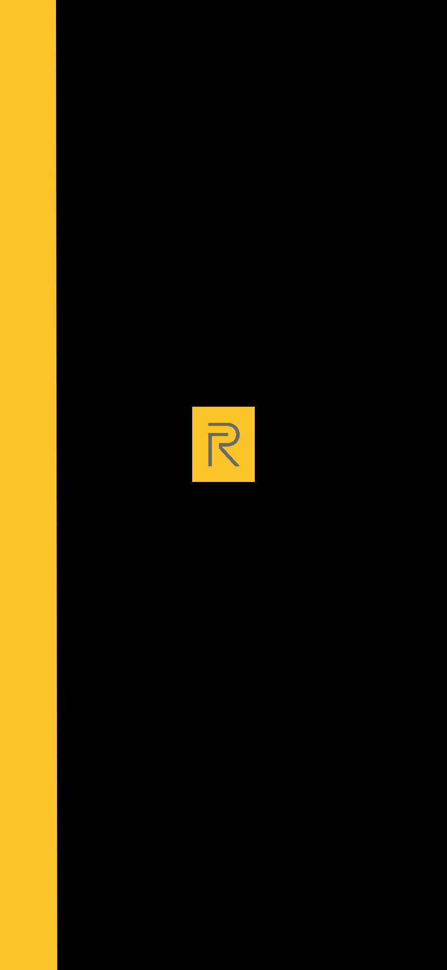 Realme Logo R, vibrant yellow vertical stripe, centered yellow square logo, Full HD Phone Wallpaper
