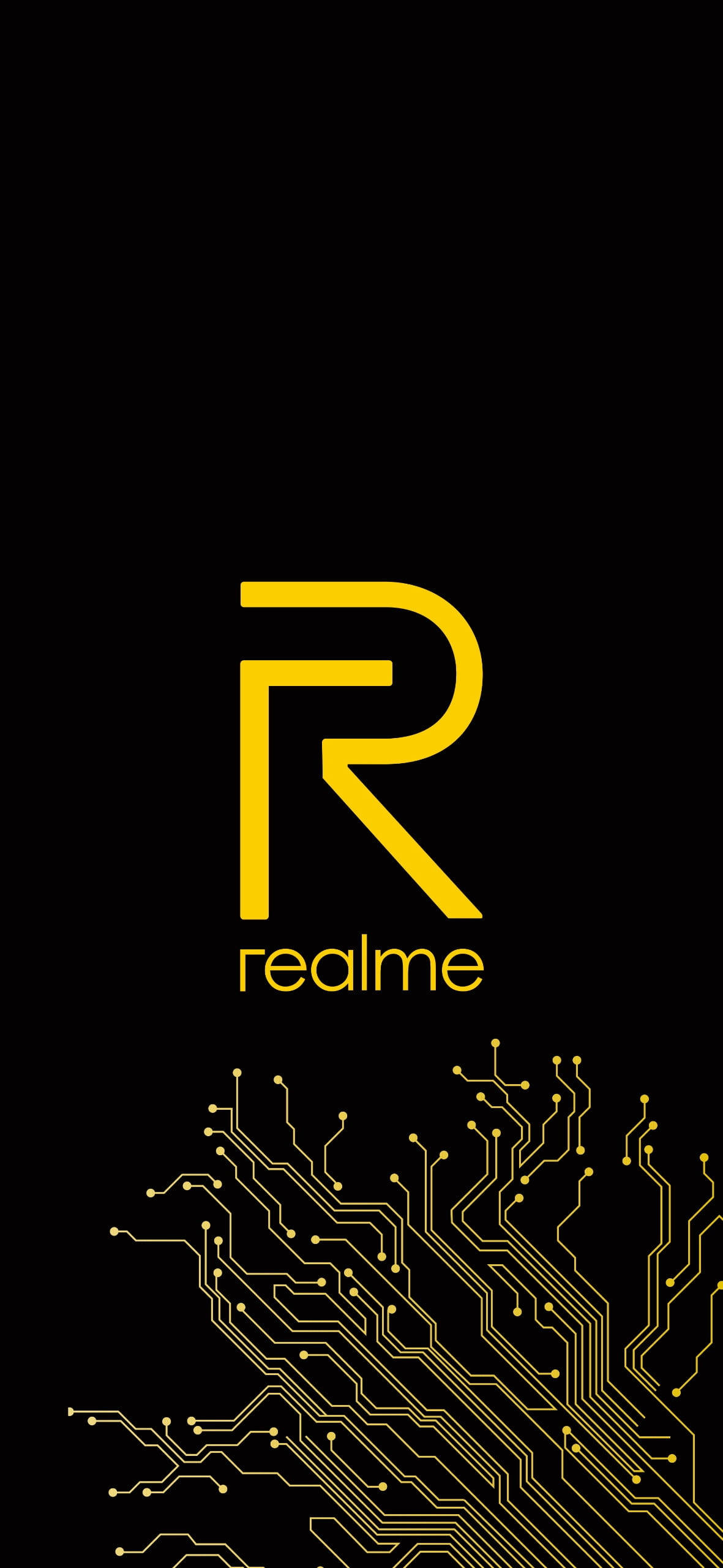 Realme Logo, circuit board, glowing yellow, 2K Phone Wallpaper