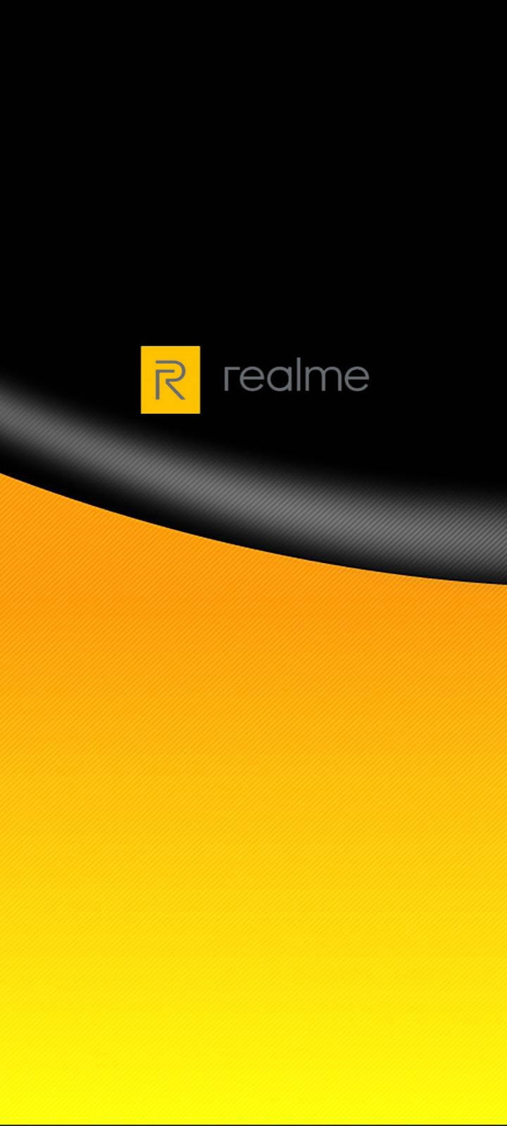 Realme Logo, black curved band, orange to yellow gradient background, HD Phone Wallpaper