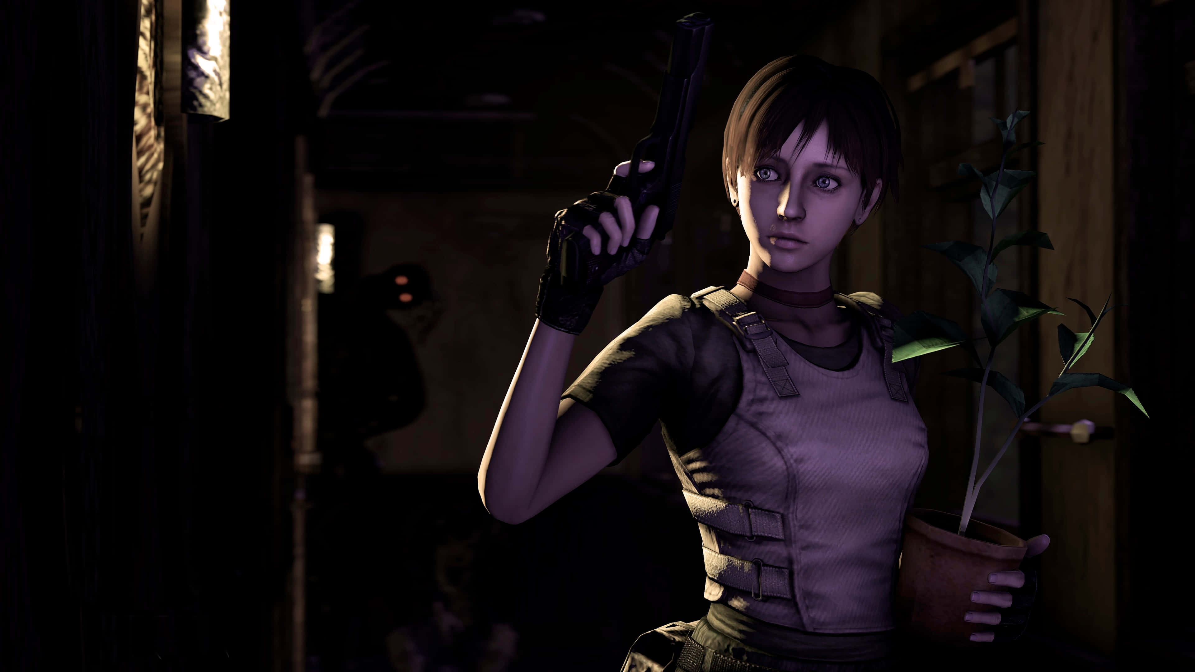 Rebecca Chambers, tactical gear, pistol, 4K Desktop Wallpaper