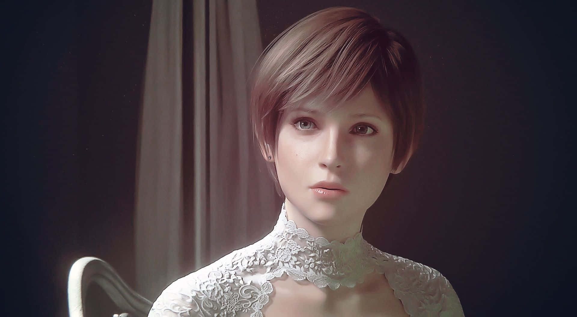 Rebecca Chambers, anime-style, short brown hair, Full HD Desktop Wallpaper