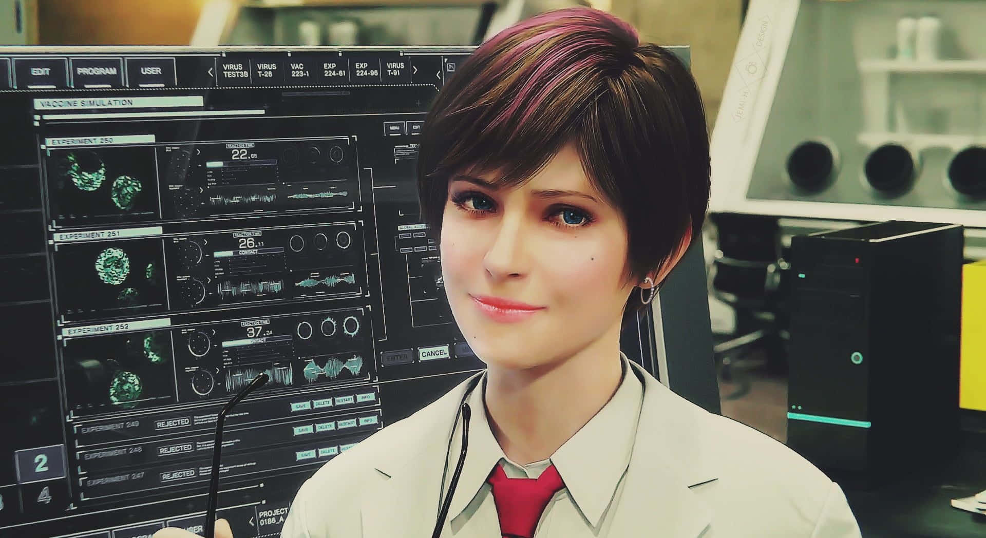 Rebecca Chambers, lab coat, glasses, Full HD Desktop Wallpaper