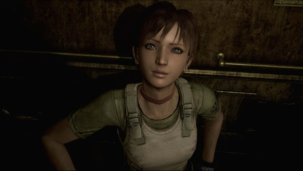 Rebecca Chambers, green vest, red choker, SD Desktop Wallpaper
