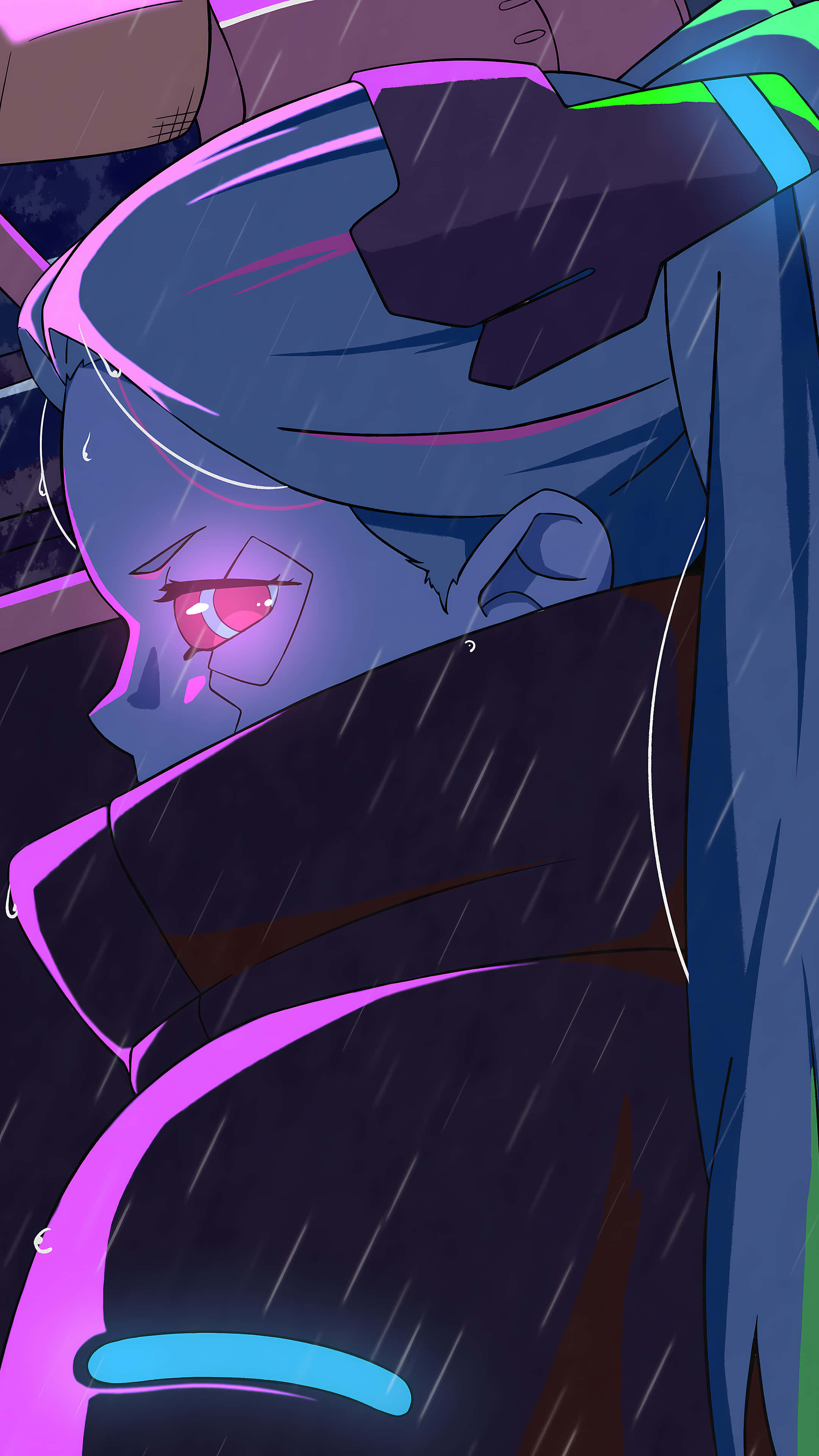 Rebecca, Cyberpunk Portrait, glowing pink eyes, 4K Phone Wallpaper