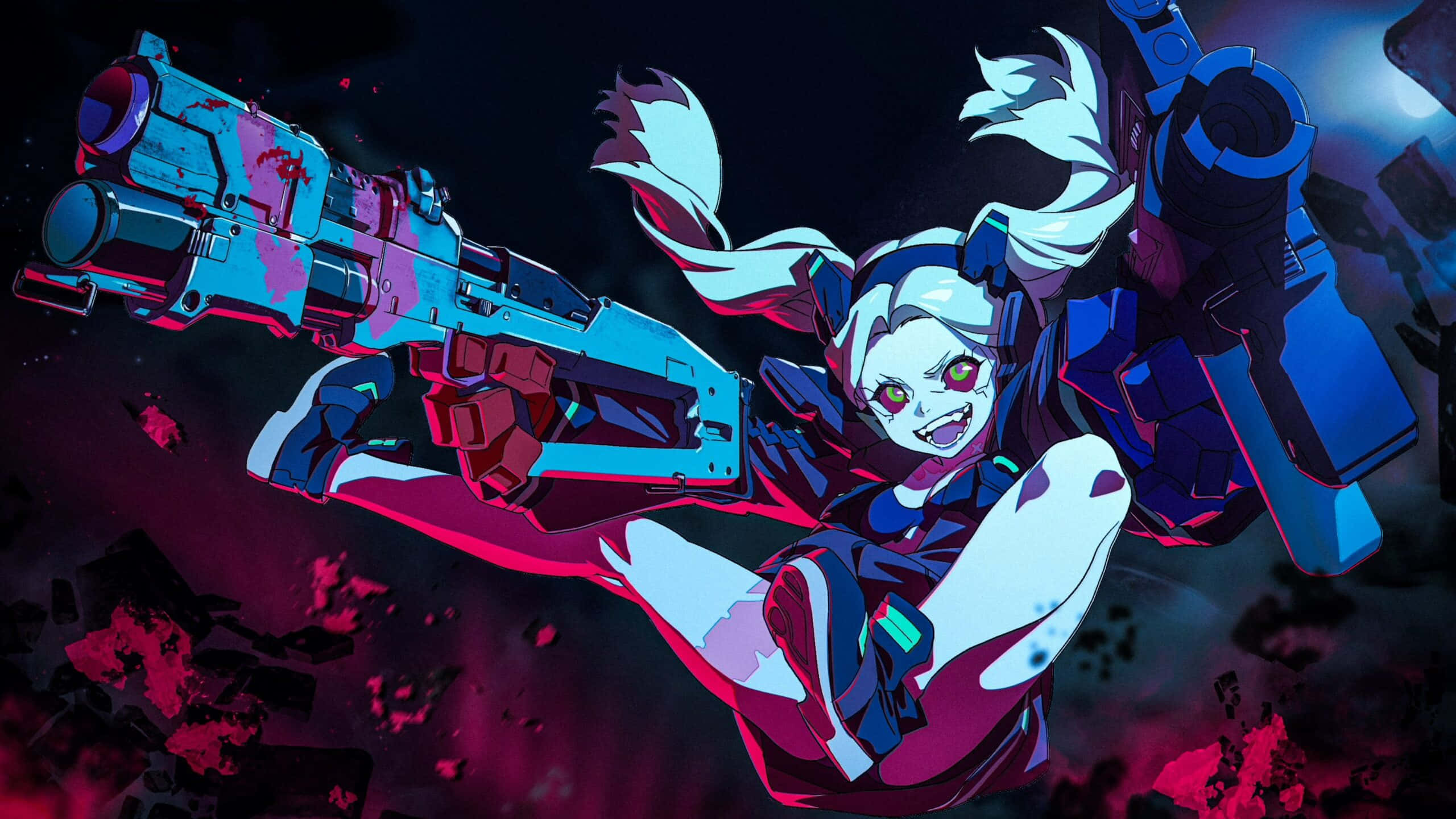 Rebecca, cyberpunk anime character, white hair, 2K Desktop Wallpaper