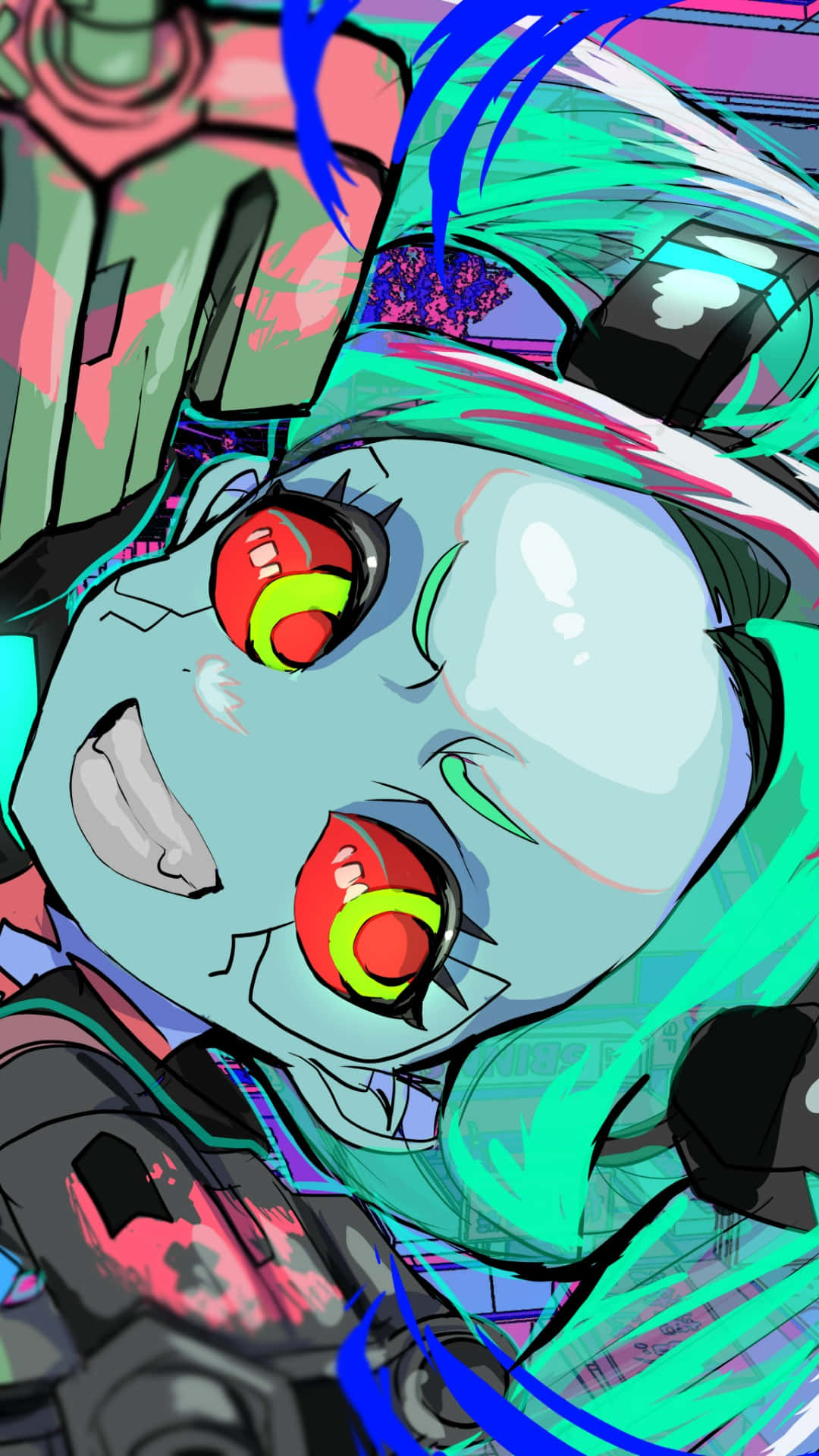 Rebecca, cyberpunk, glowing red eyes, Full HD Phone Wallpaper