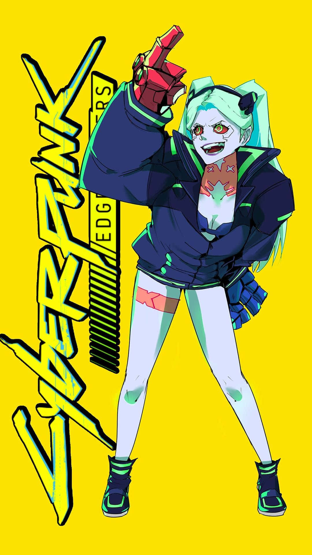 Cyberpunk Rebecca, teal hair, glowing eyes, Full HD Phone Wallpaper