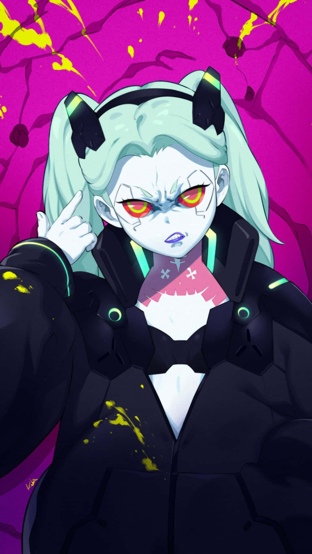 Rebecca, cyberpunk anime character, pale green hair, Full HD Phone Wallpaper