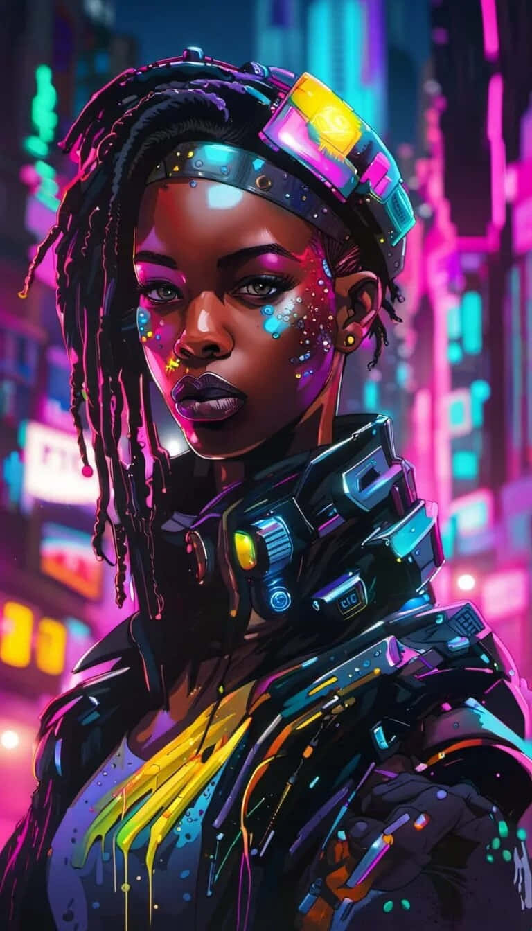 cyberpunk, African American woman, glowing face paint, HD Phone Wallpaper