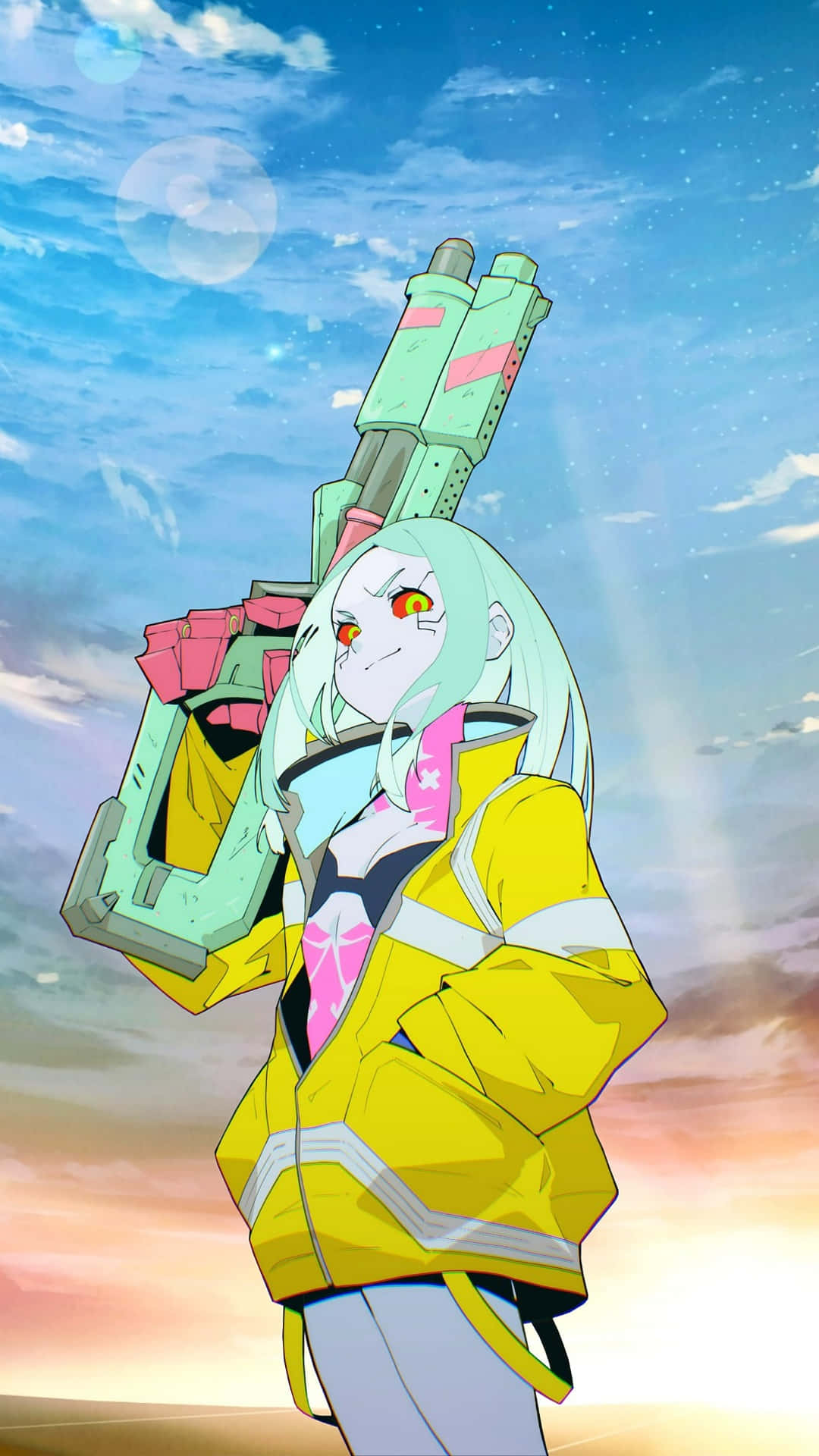 Cyberpunk Anime Character, sunset, twilight sky, Full HD Phone Wallpaper