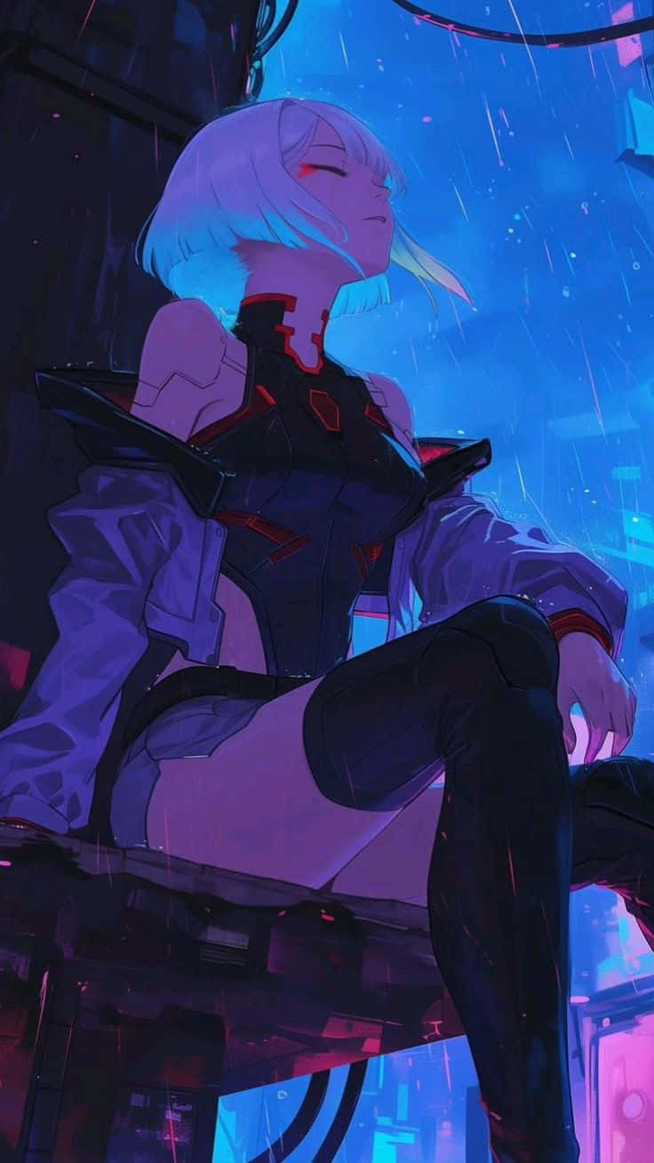 Rebecca Cyberpunk, neon rain, cyberpunk cityscape, HD Phone Wallpaper