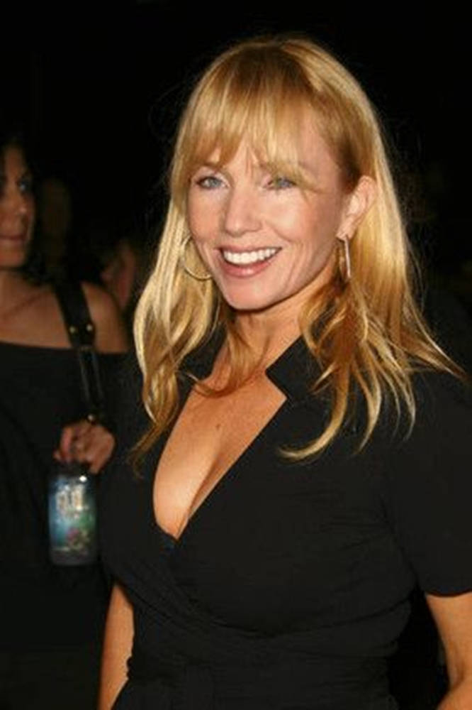 Rebecca De Mornay, black dress, dimly lit evening event, SD Phone Wallpaper