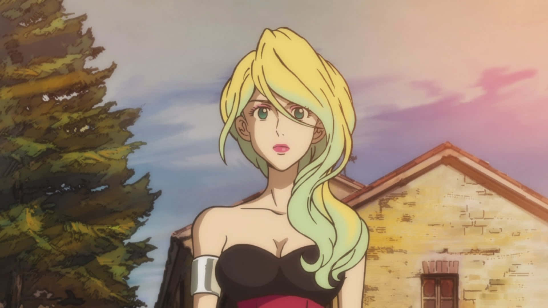 Rebecca Rossellini, blonde anime woman, green eyes, Full HD Desktop Wallpaper