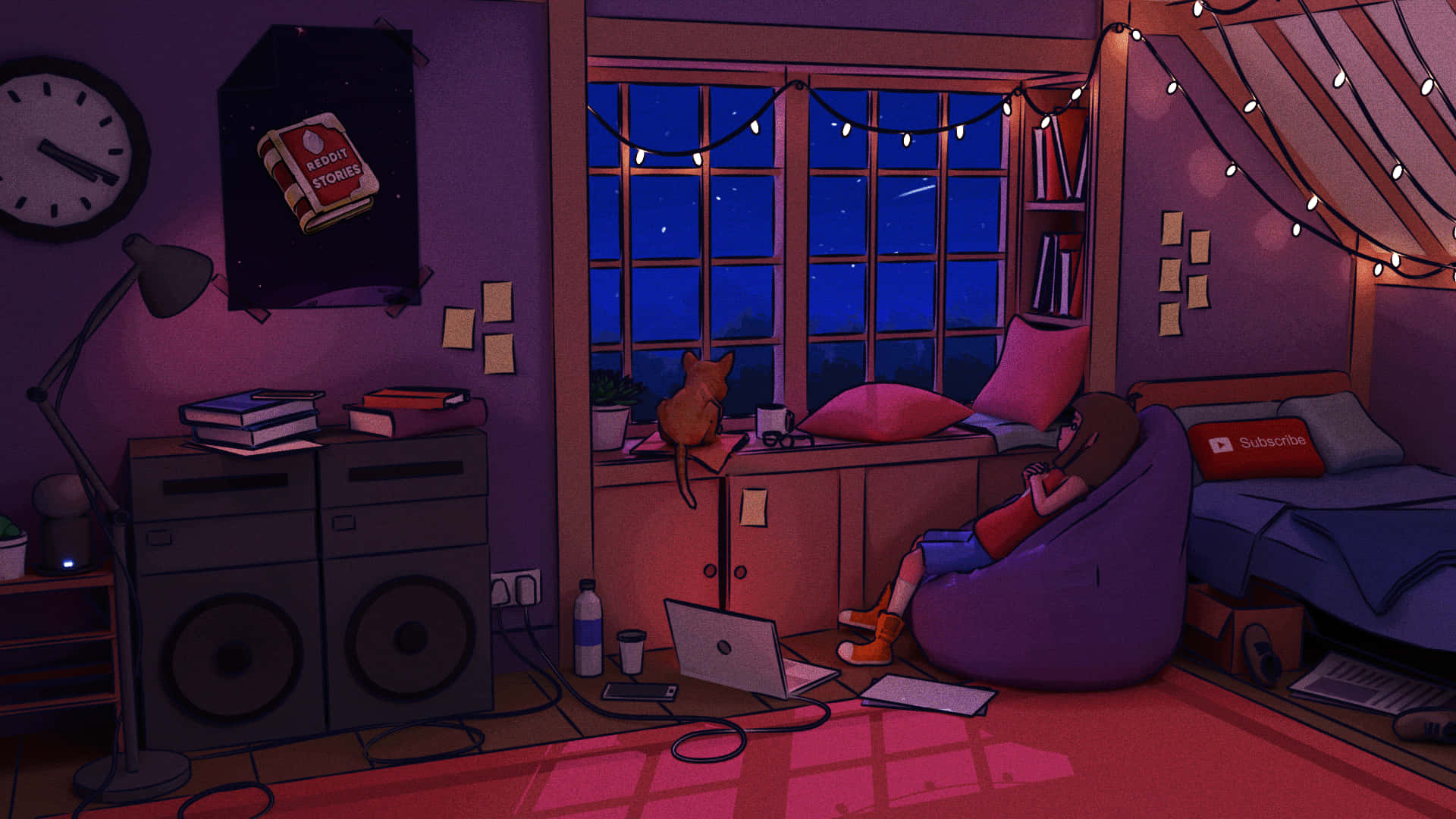 lo fi room, chill out, beanbag, Full HD Desktop Wallpaper