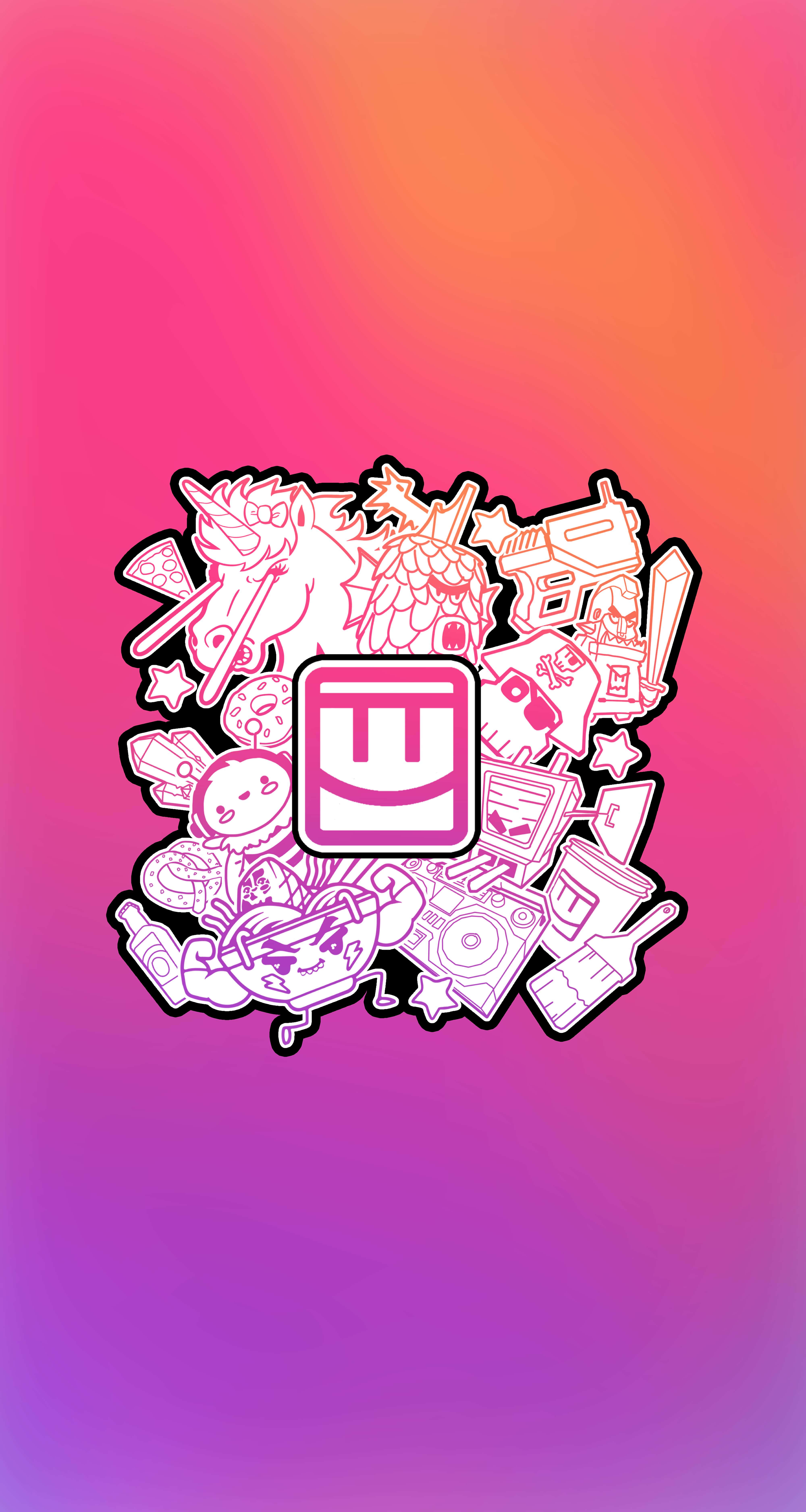 Rec Room, pink and purple gradient, white outlined doodles, 5K Phone Wallpaper