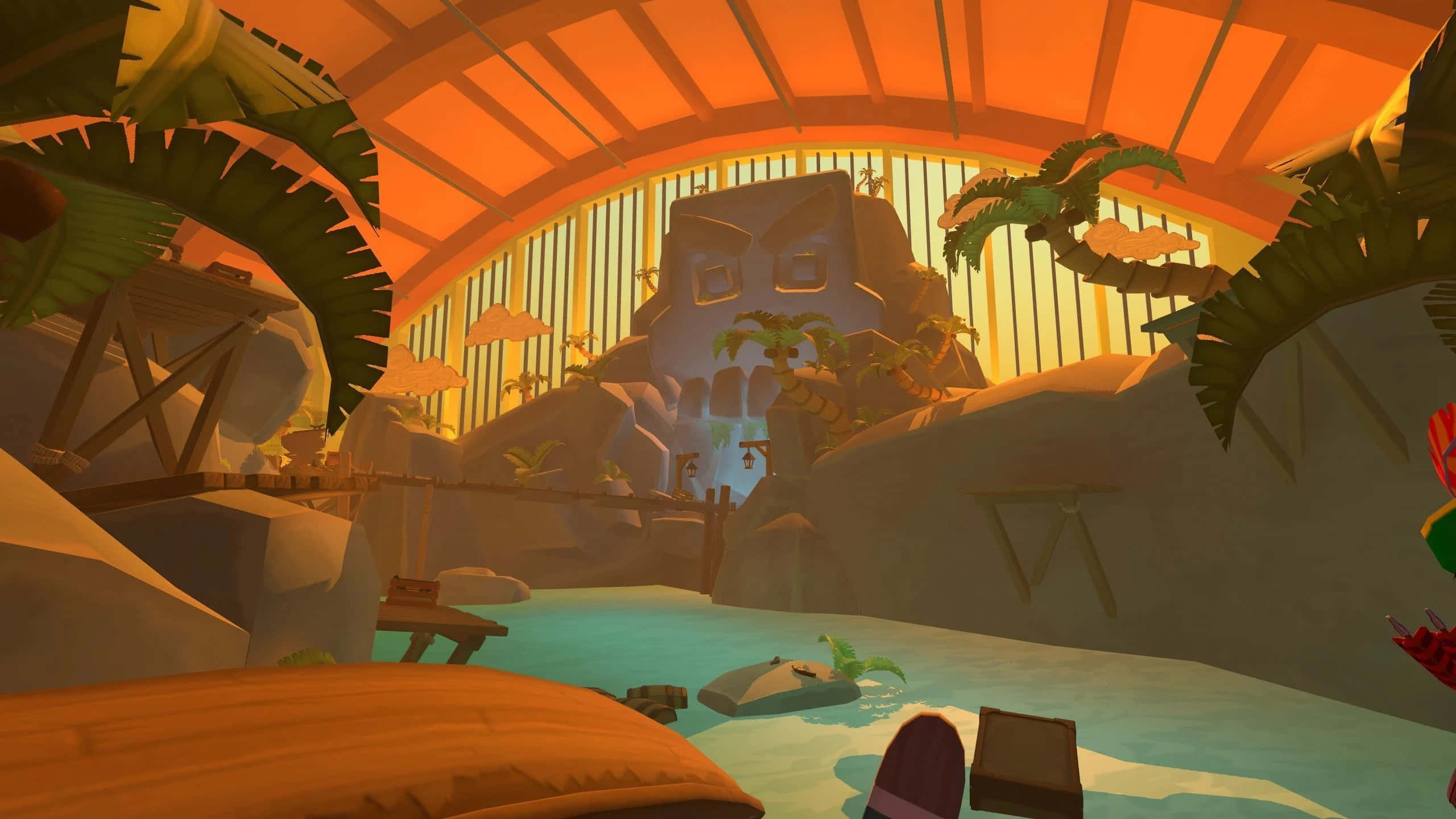 Rec Room, virtual tropical oasis, low poly tropical pool scene, 2K Desktop Wallpaper
