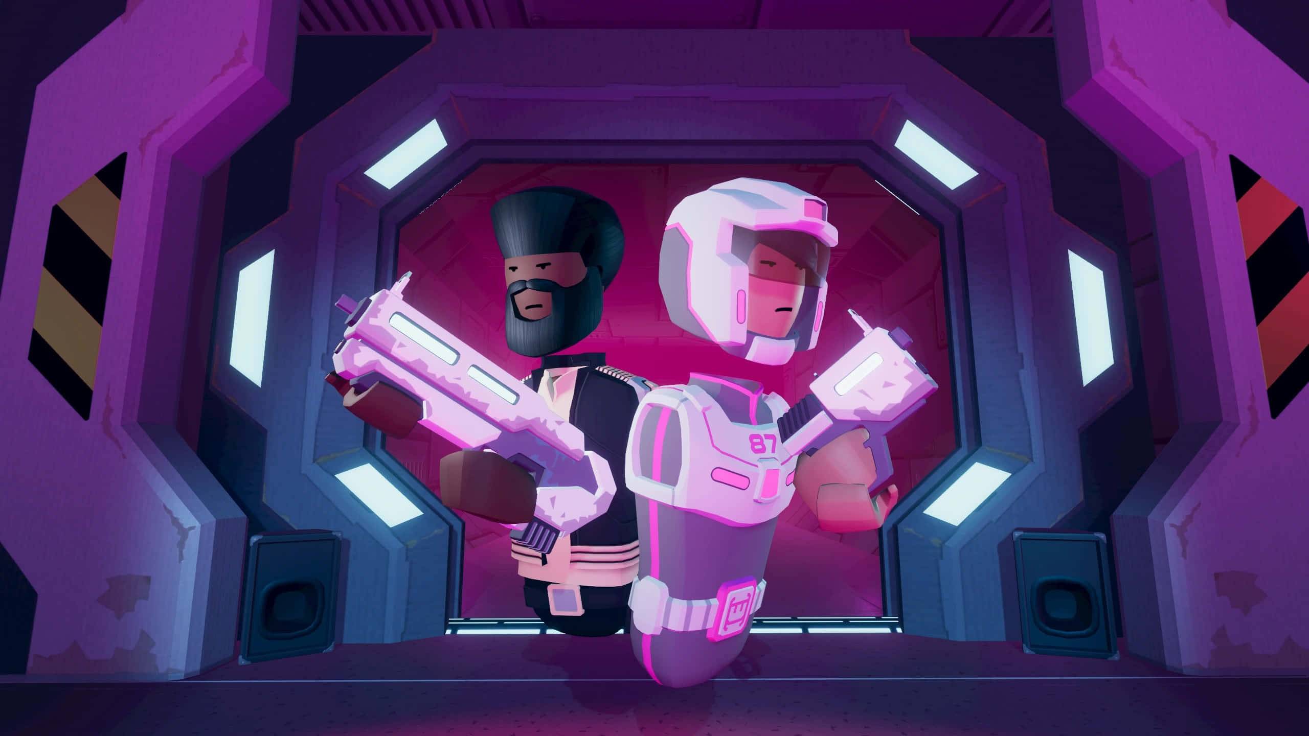 Rec Room, space adventure, pink and black gear, 2K Desktop Wallpaper