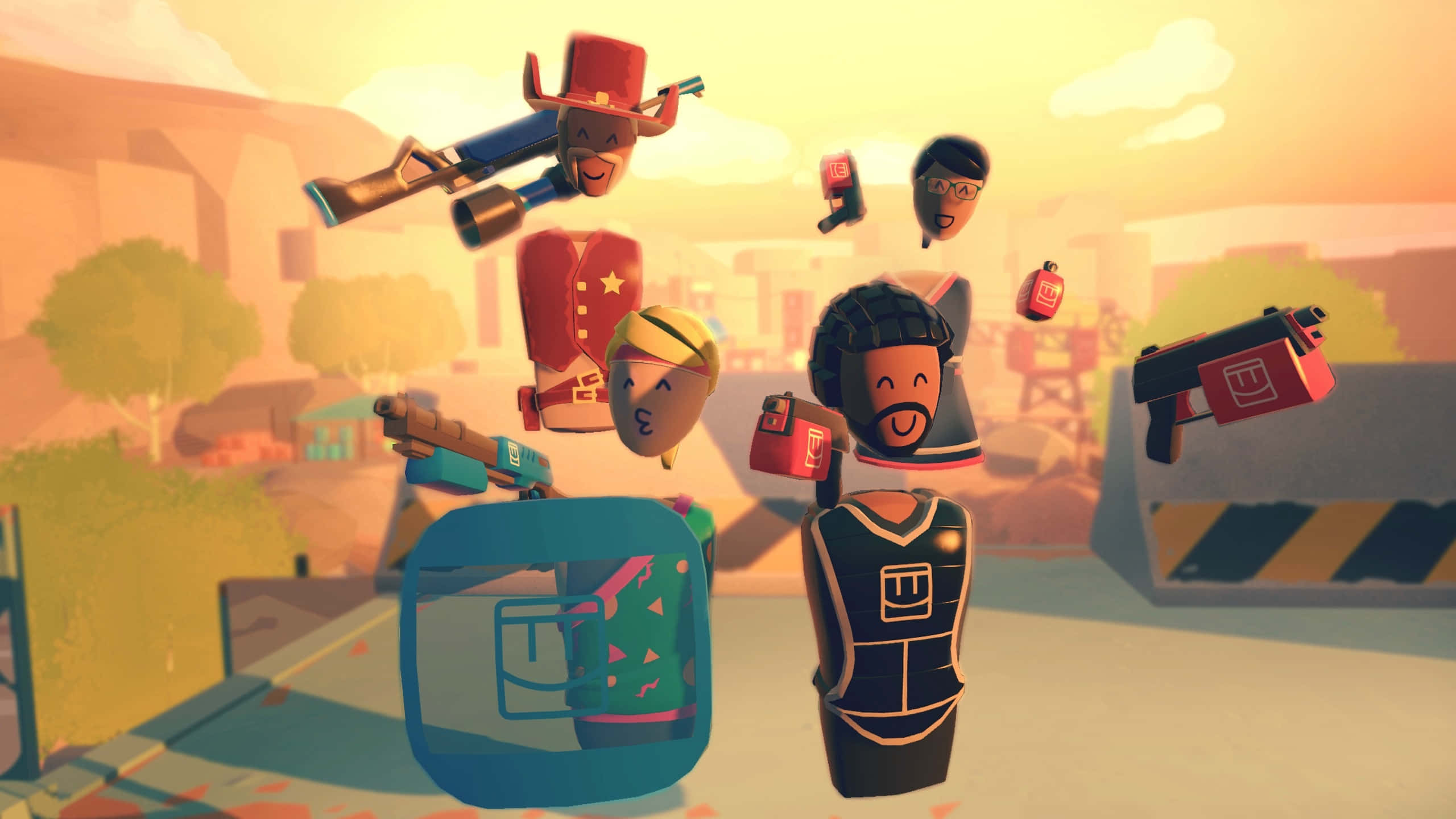 Rec Room, animated characters, helmets, 2K Desktop Wallpaper