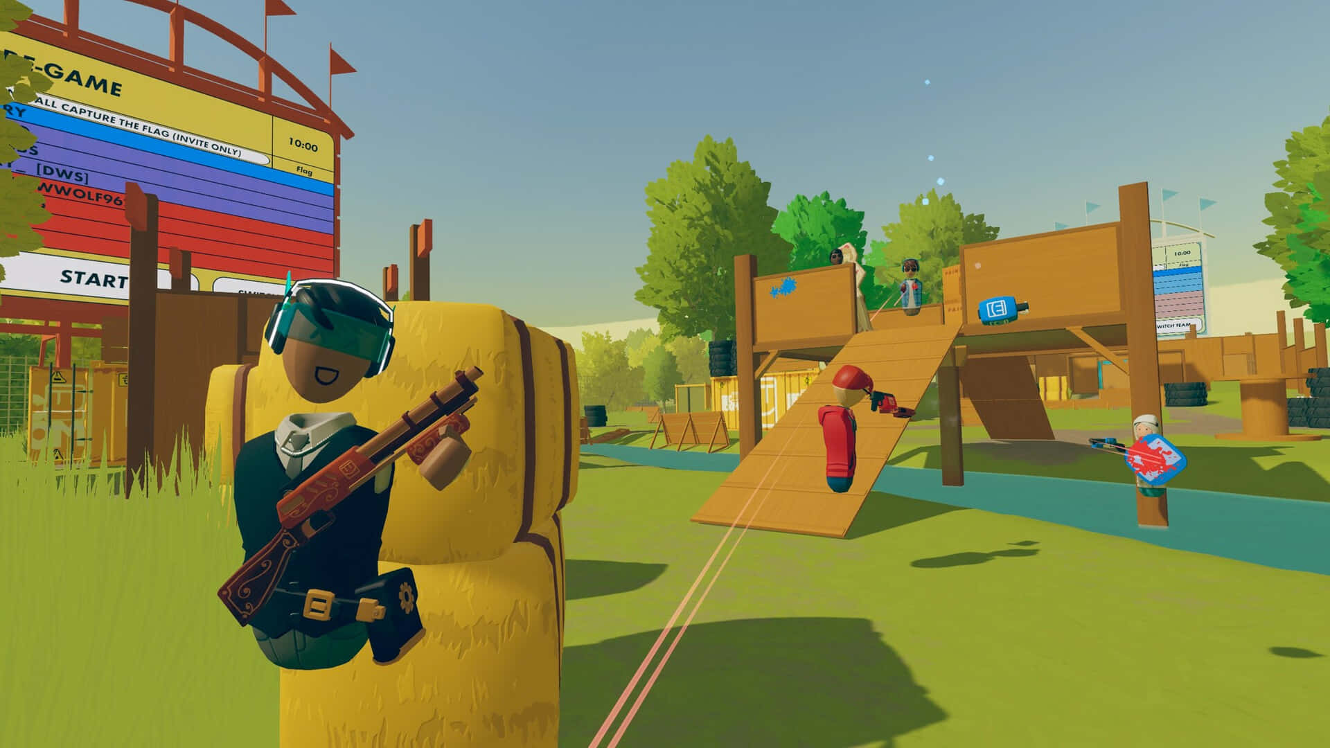 Rec Room, paintball arena, wooden structures, Full HD Desktop Wallpaper