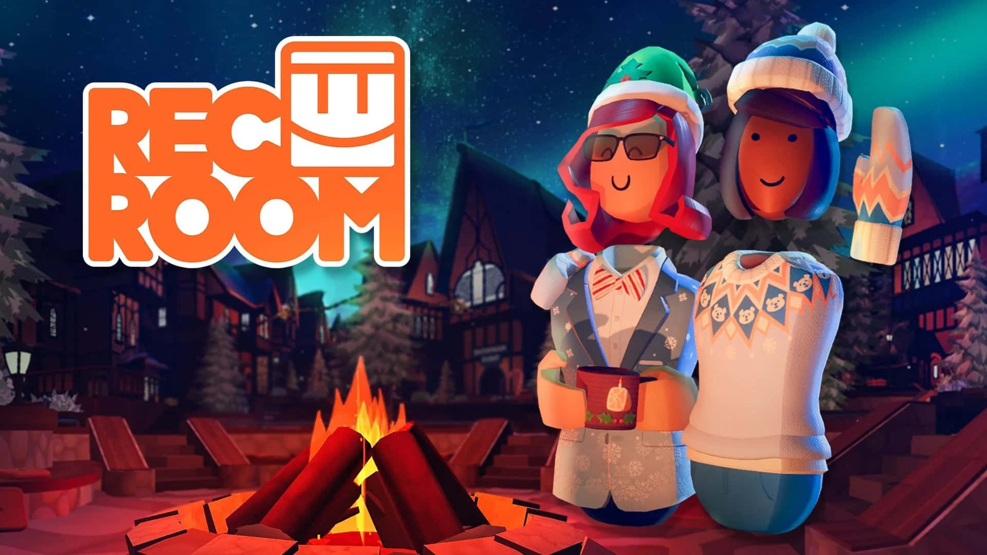 Rec Room, winter gear, campfire, Full HD Desktop Wallpaper