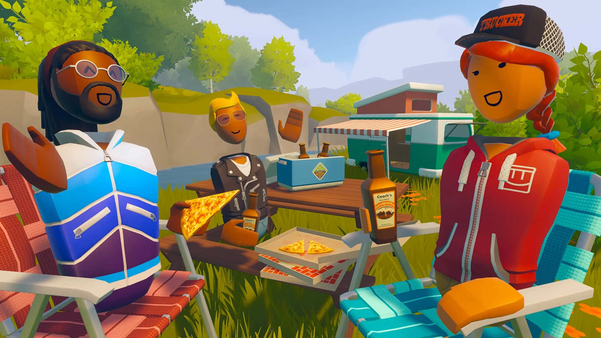 Rec Room, picnic table, lawn chairs, Full HD Desktop Wallpaper