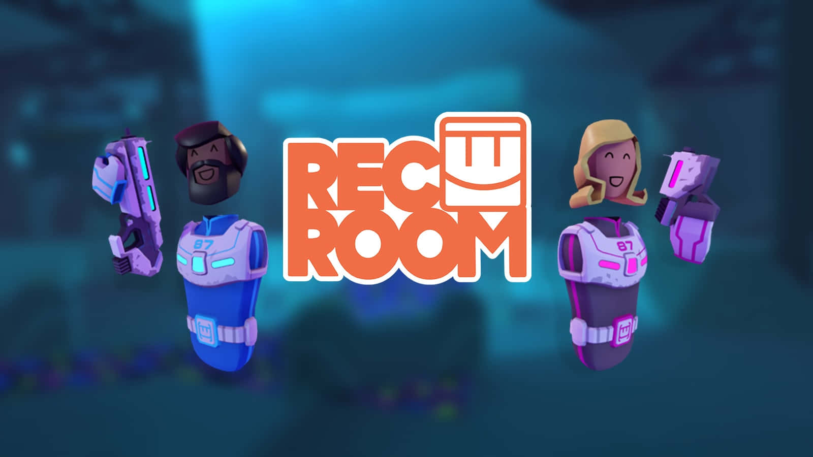 Rec Room, Rec Room logo, glowing purple guns, HD Desktop Wallpaper