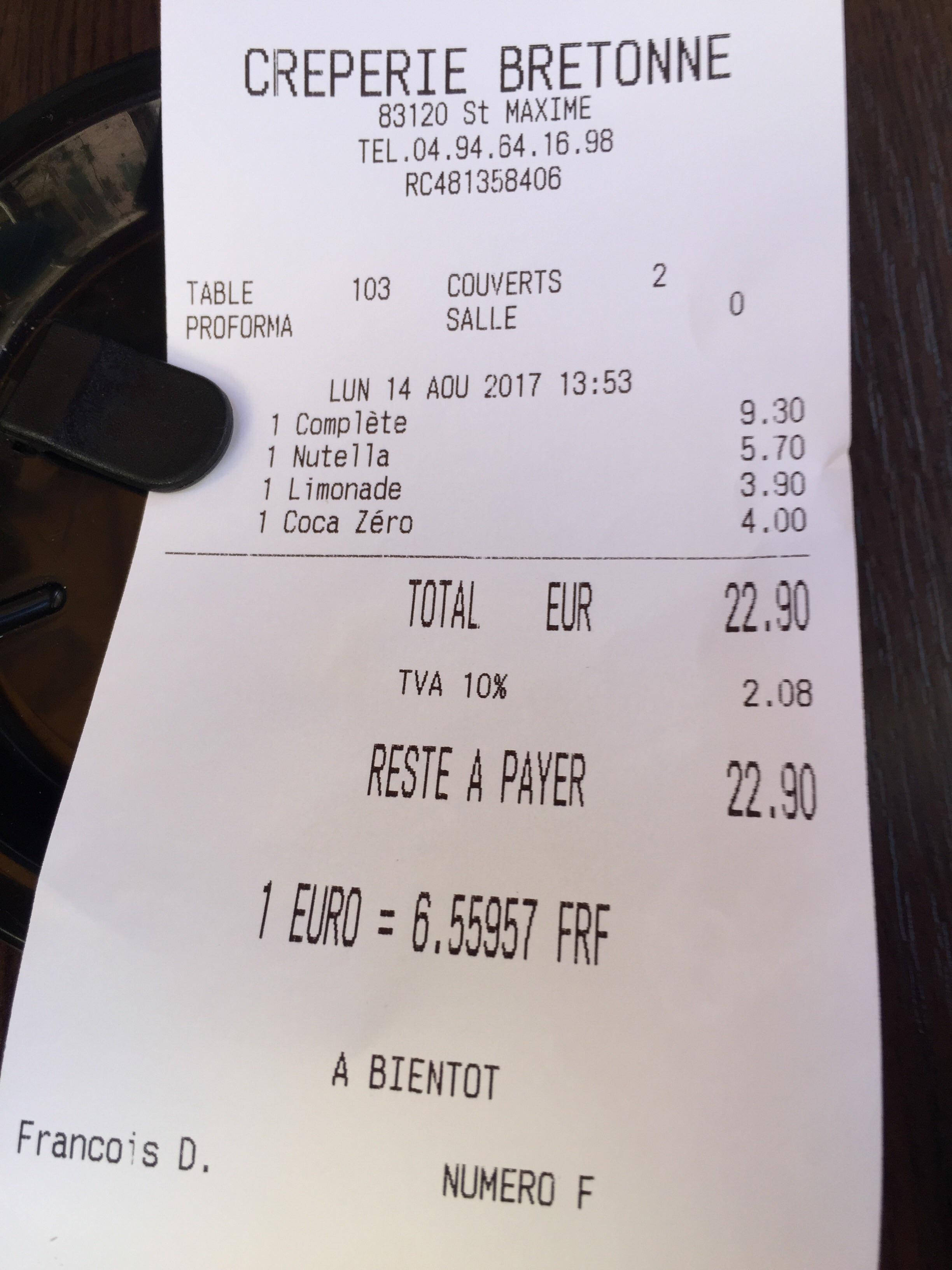 creperie Bretonne, crepe Nutella, receipt, 2K Phone Wallpaper