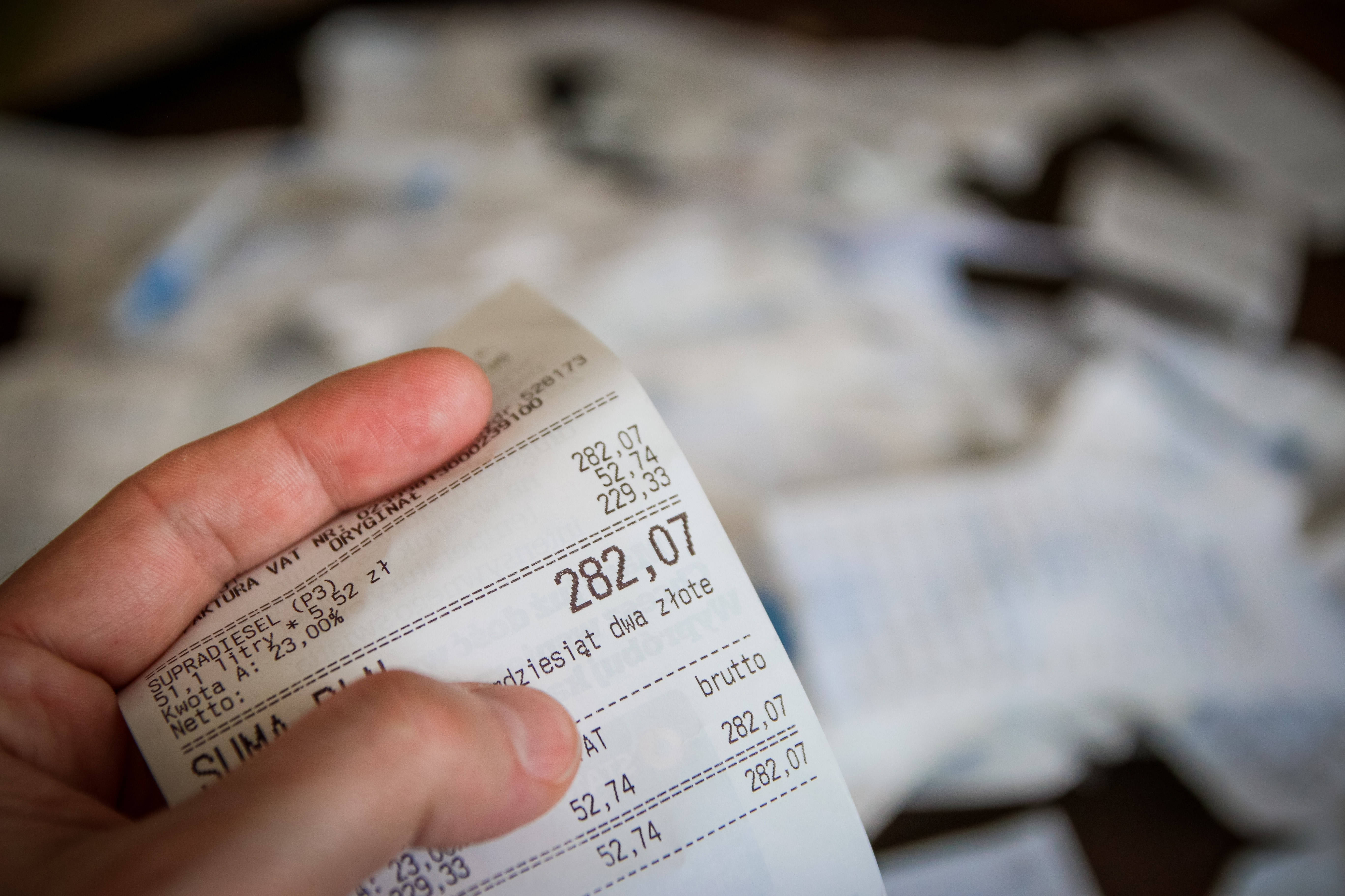 282.07, Polish fuel receipt, total cost, 5K Desktop Wallpaper