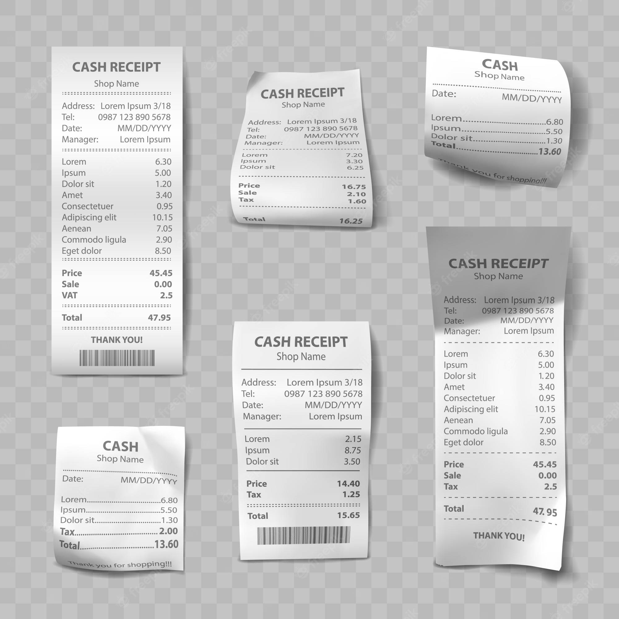 white cash receipts, placeholder text, barcode, Full HD Desktop Wallpaper