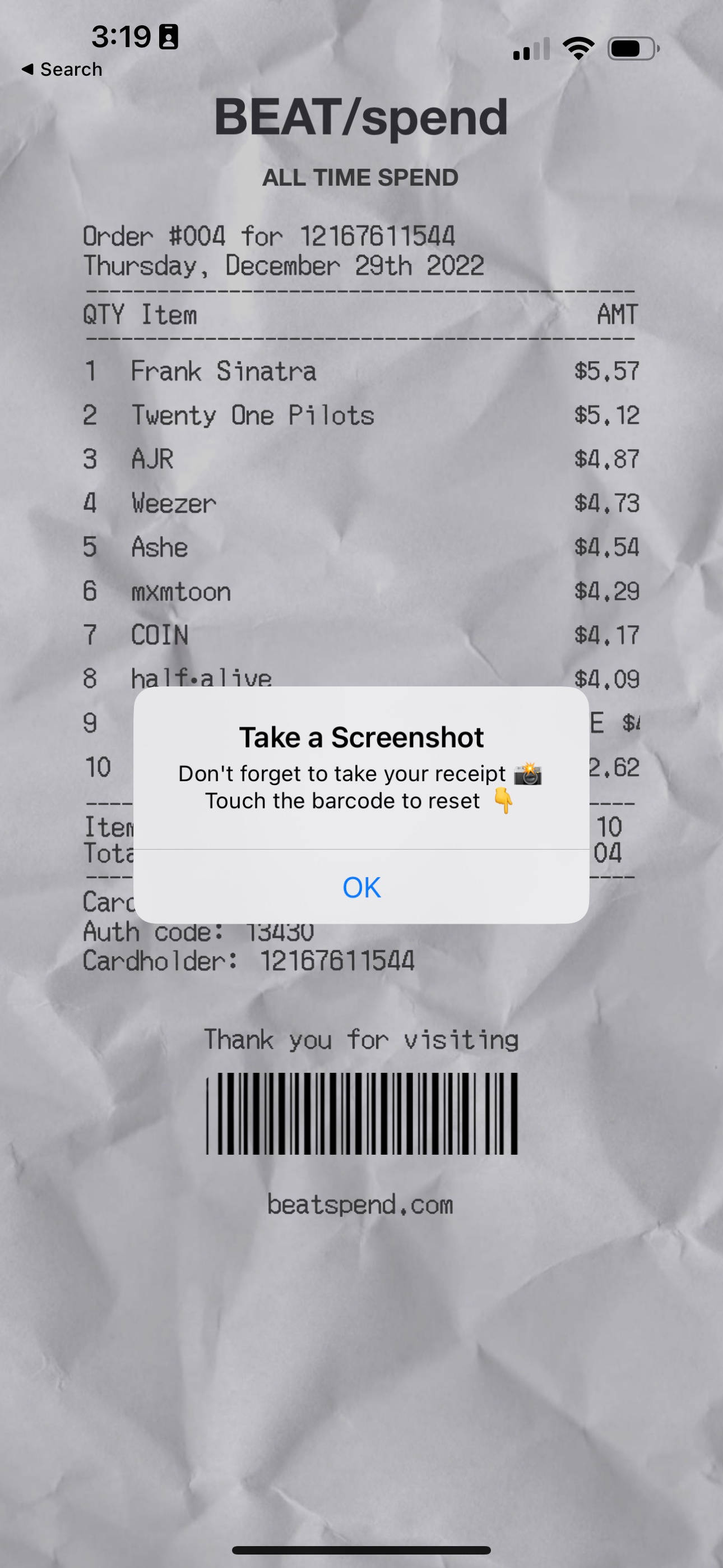 BEAT/spend, crumpled receipt, music artist purchases, 2K Phone Wallpaper