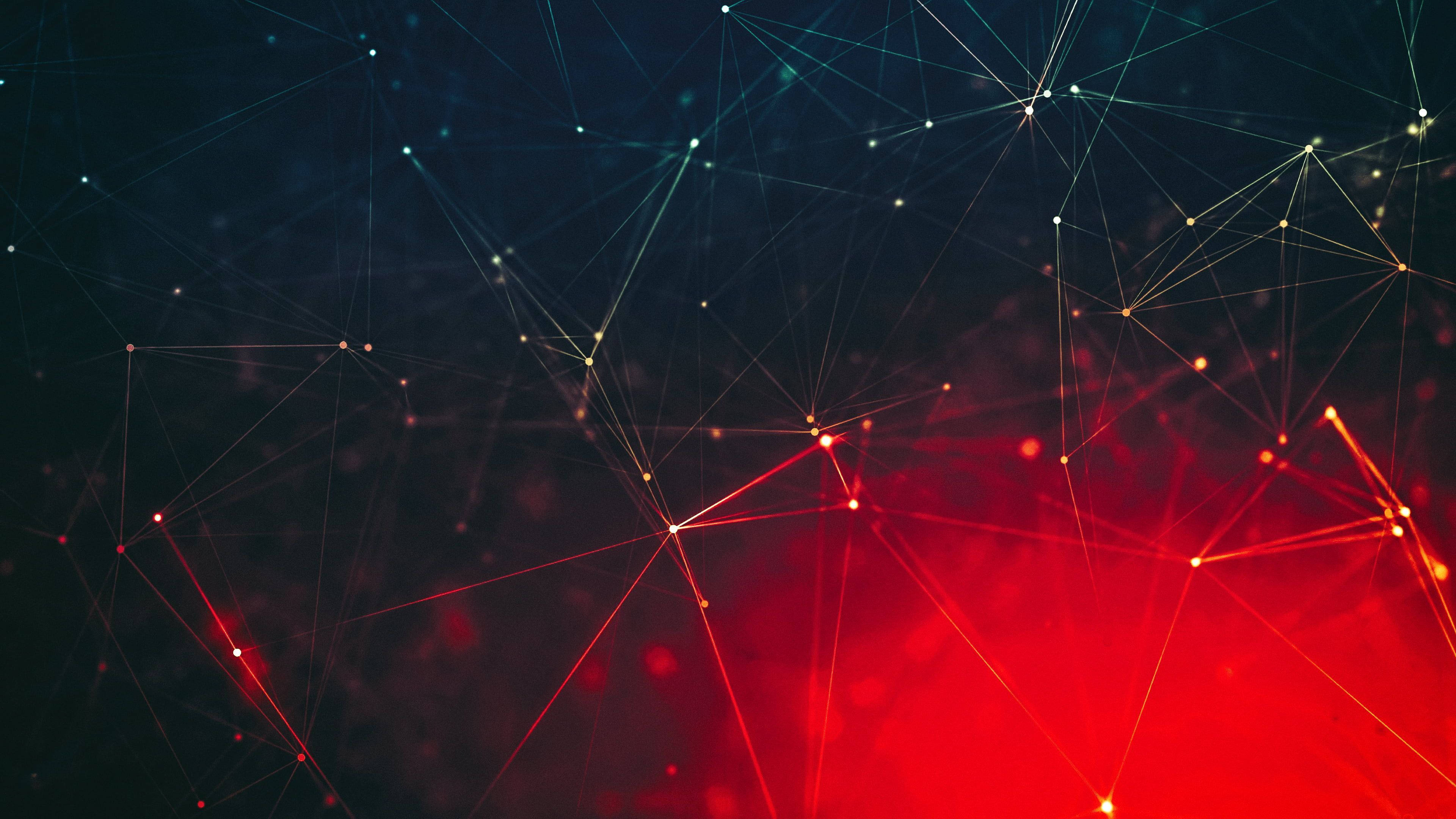digital red abstract lines, glowing nodes, lines, 4K Desktop Wallpaper