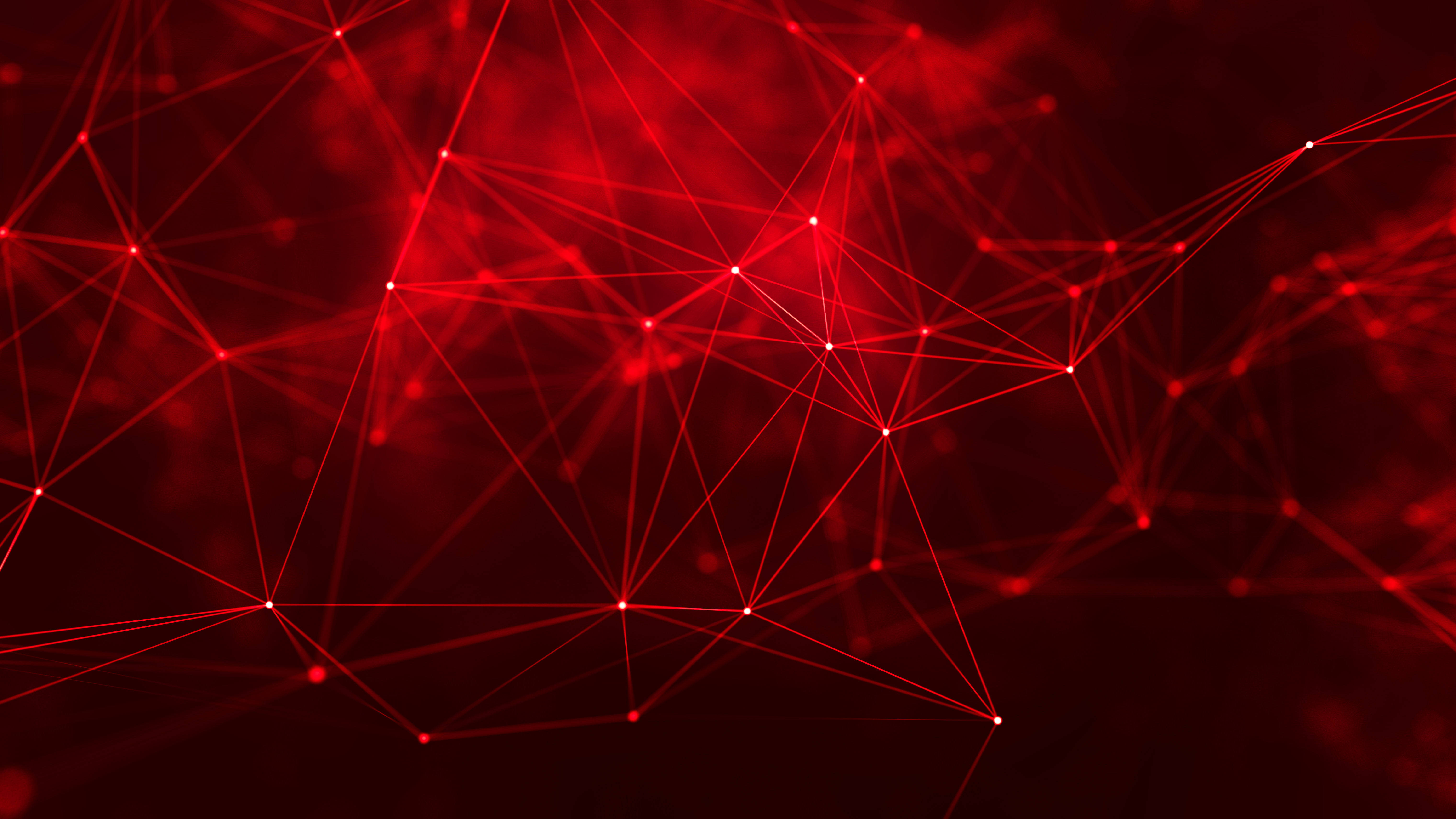 digital dark red abstract lines, glowing red, interconnected dots and lines, 5K Desktop Wallpaper