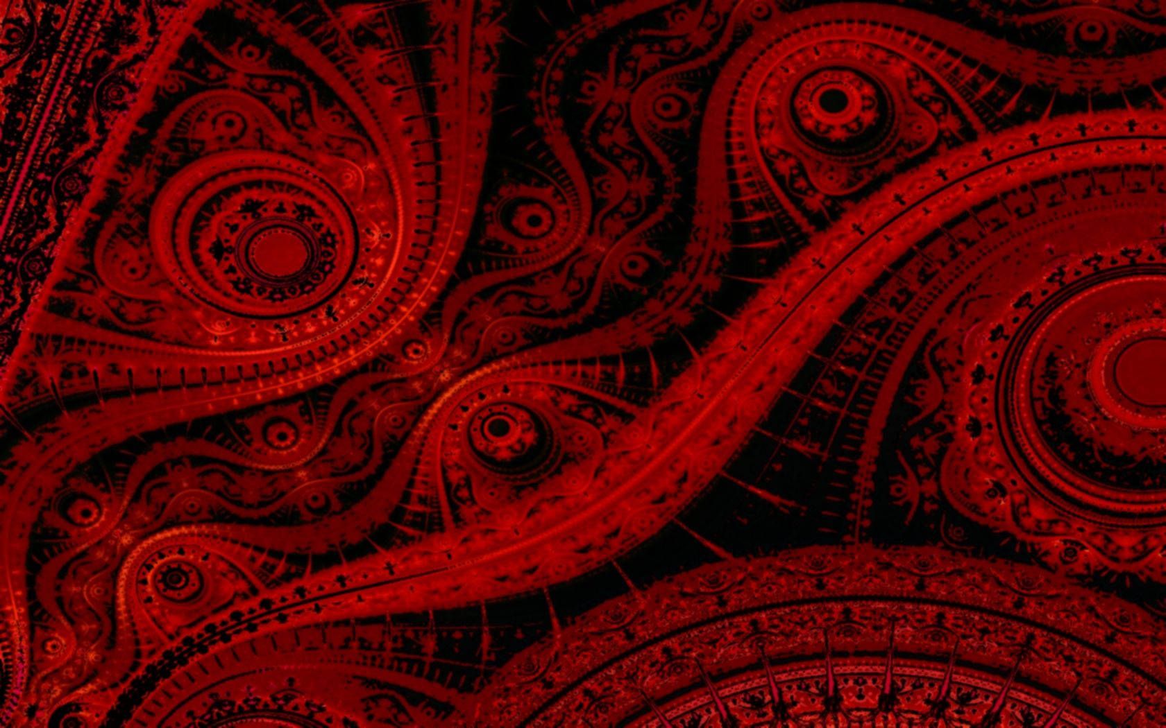 red fractal patterns, deep black background, vibrant red, HD Desktop Wallpaper