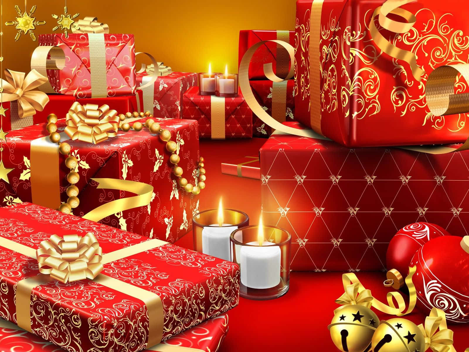 red aesthetic christmas, ornate red gift boxes, gold ribbons, HD Desktop Wallpaper