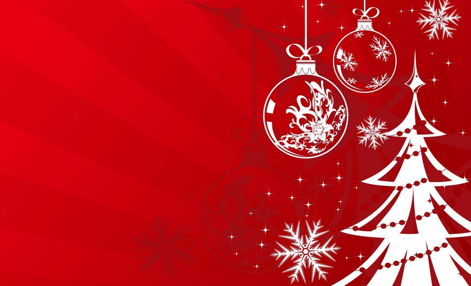 Red Aesthetic Christmas, vibrant red gradient background, white Christmas ornaments, HD Desktop Wallpaper