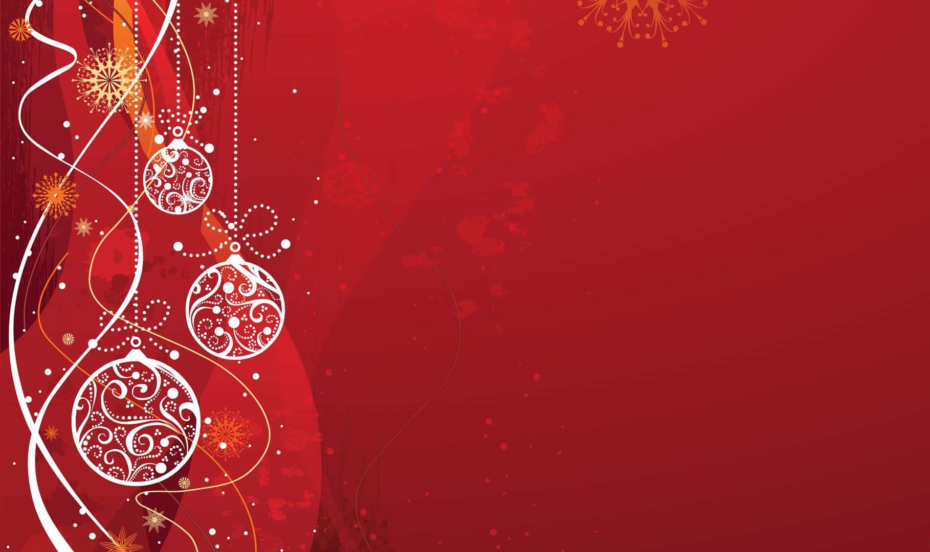 Red Aesthetic Christmas, white ornate baubles, golden snowflakes, HD Desktop Wallpaper