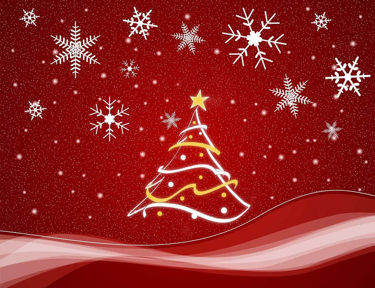 Red Aesthetic Christmas, white Christmas tree, gold ornaments, HD Desktop Wallpaper