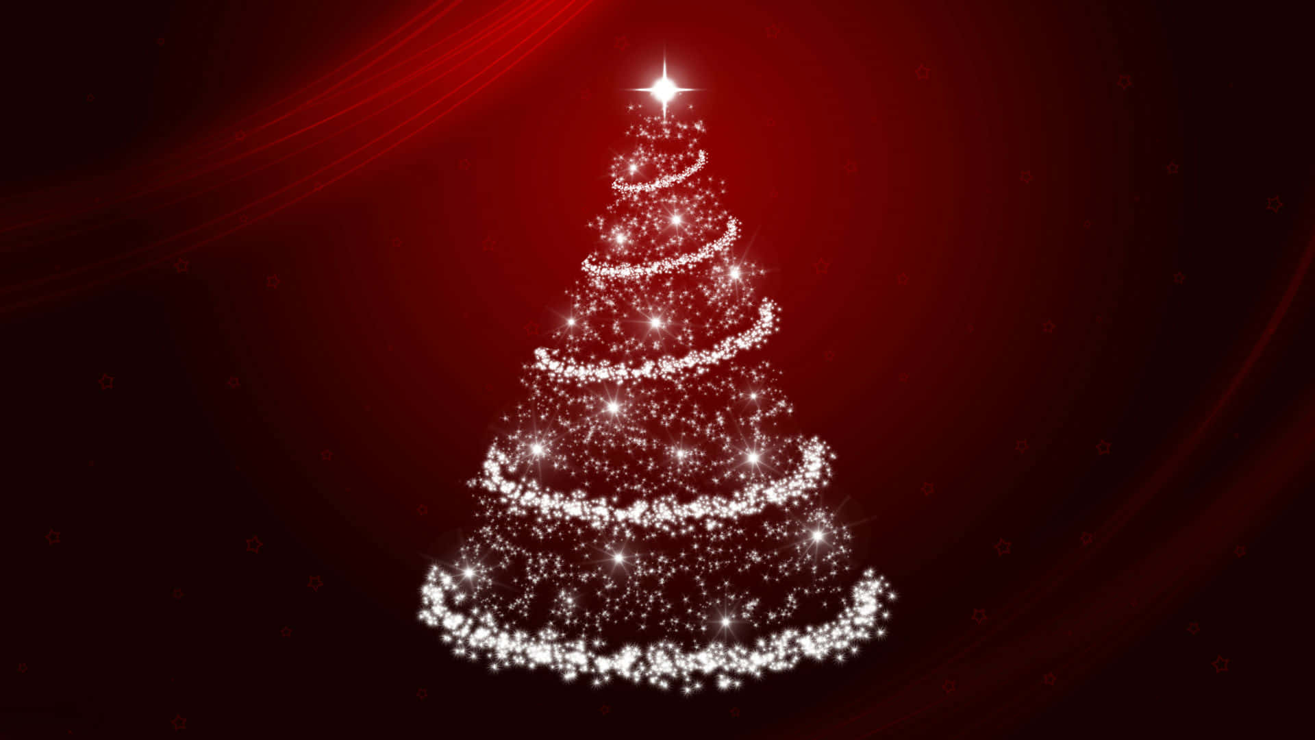 Red Aesthetic Christmas, white Christmas tree, glittering particles, Full HD Desktop Wallpaper