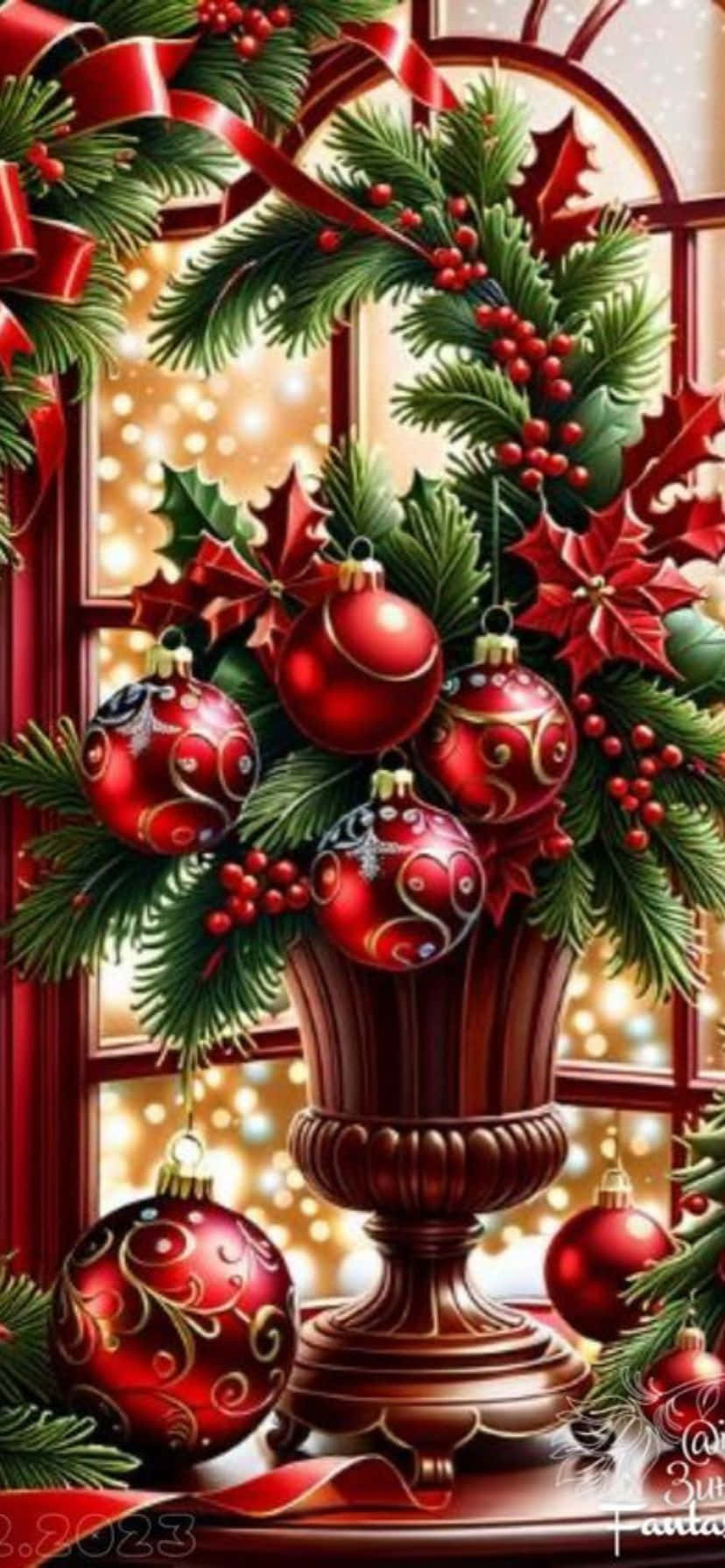 vintage christmas decoration elegance, red ornaments, holly berries, HD Phone Wallpaper