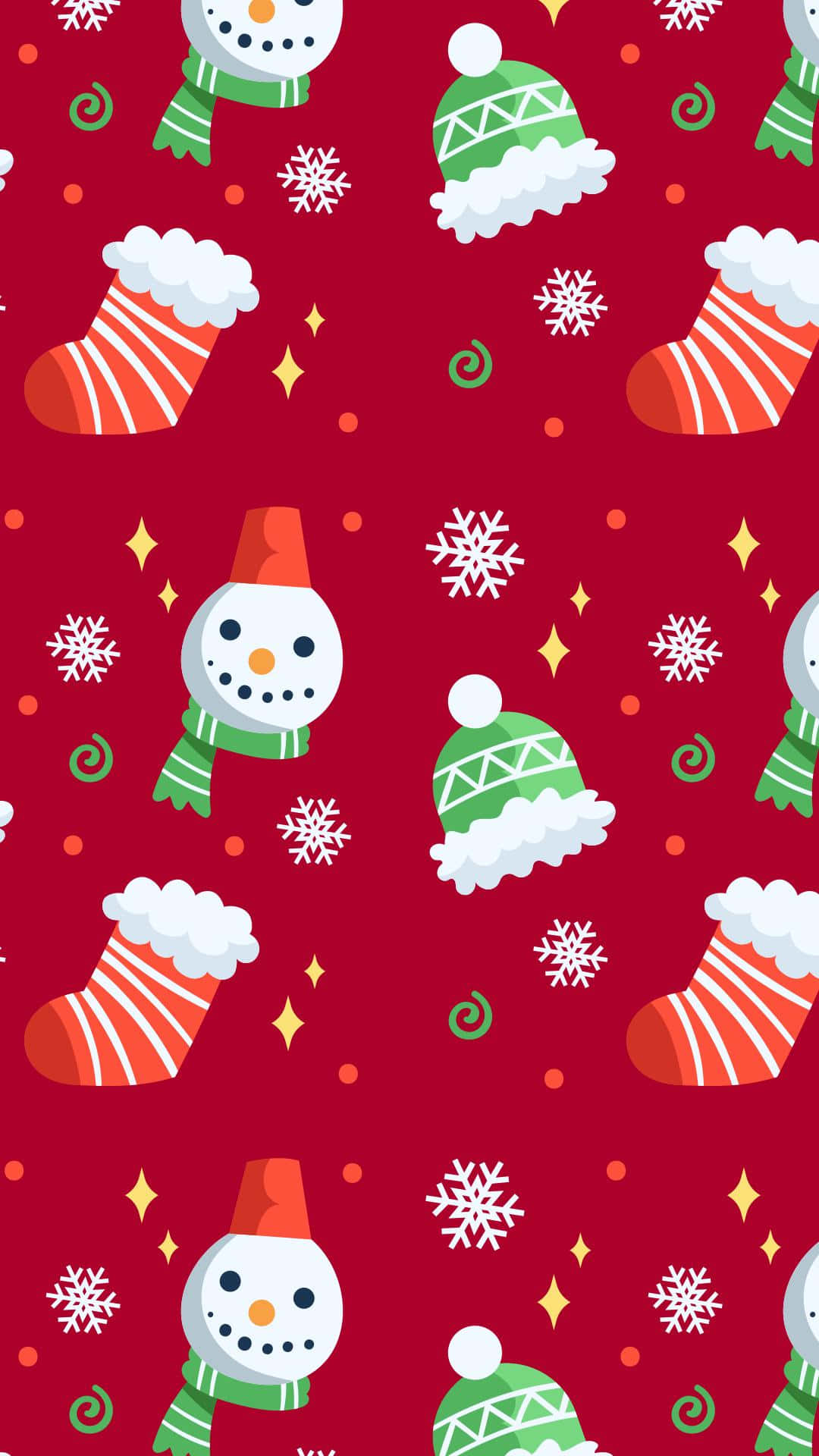Red Christmas Pattern, snowmen hats, socks, Full HD Phone Wallpaper